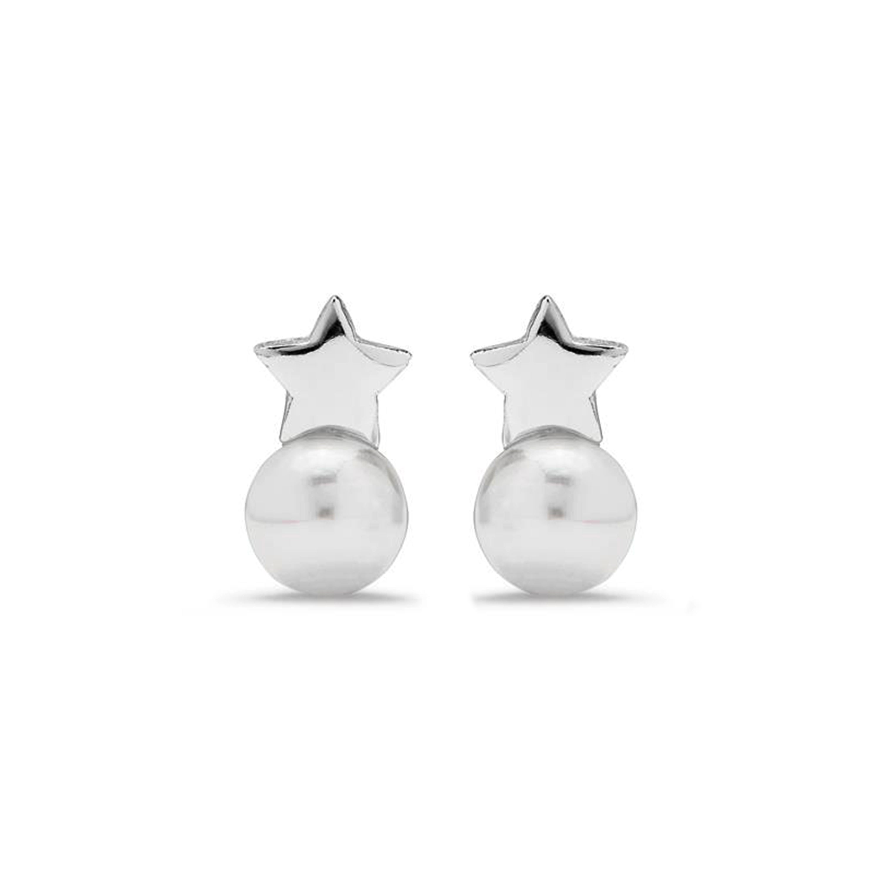 Pendientes de Plata de Ley 925 con Perla Blanca acabados en rodio - Grimbei