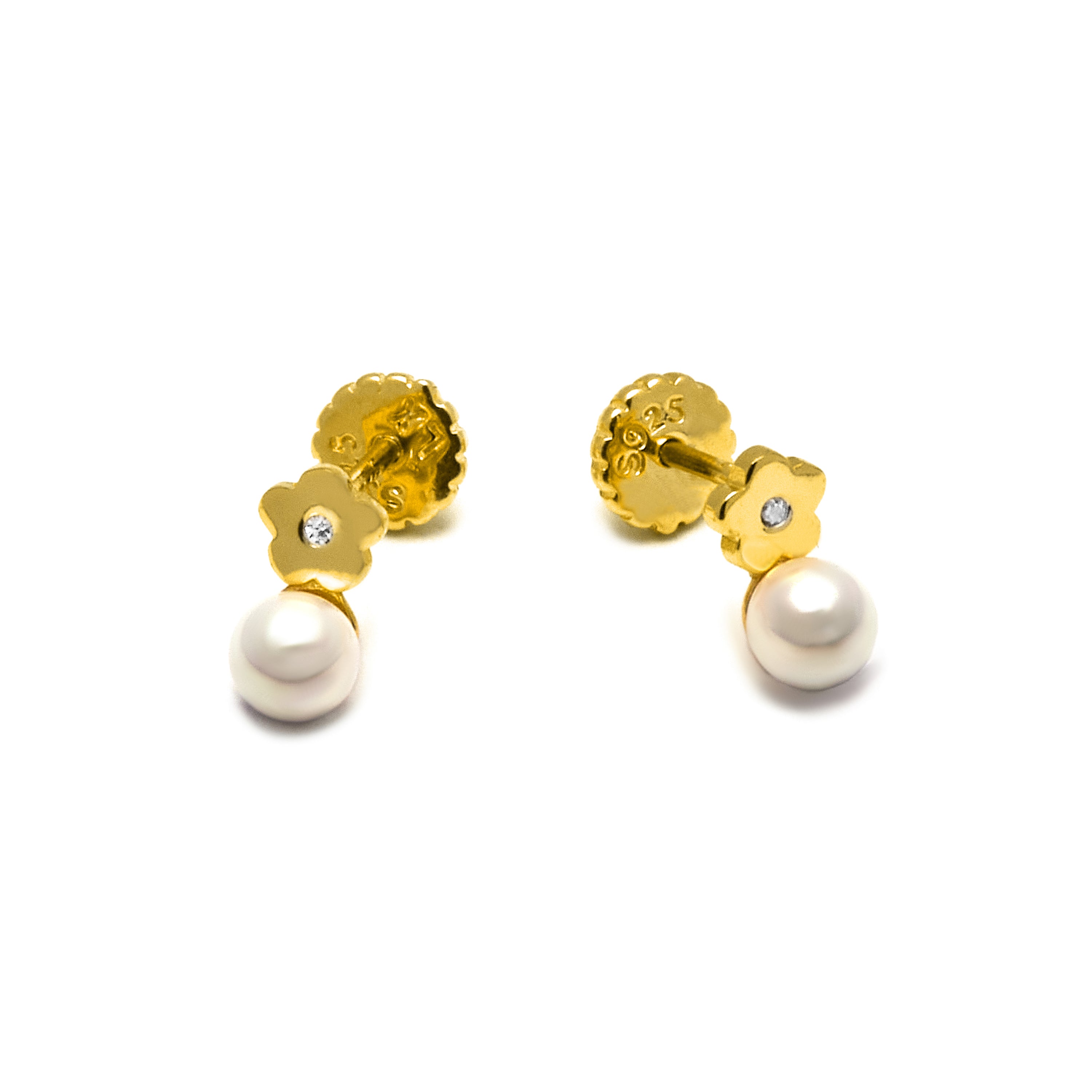 Orecchini in Argento Sterling 925 con Perla Bianca finiti in oro giallo 18K - Zuga