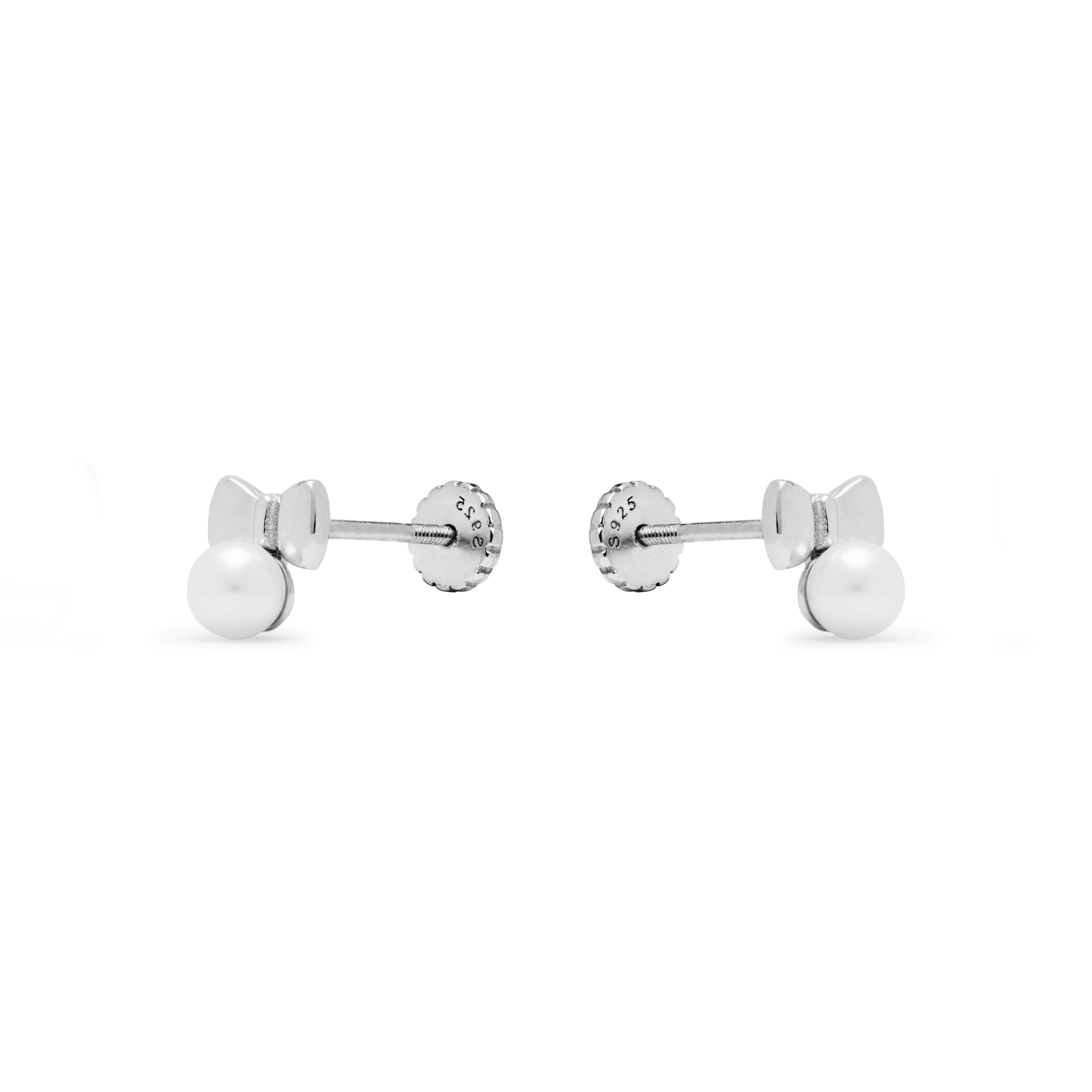 Pendientes de Plata de Ley 925 con Perla Blanca acabados en rodio - Bolmash