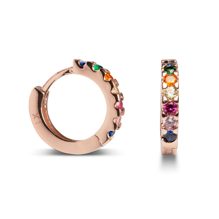 Brincos de 9mm em Prata de Lei 925 com Zircónia Multicolor, acabamento em ródio - Meri