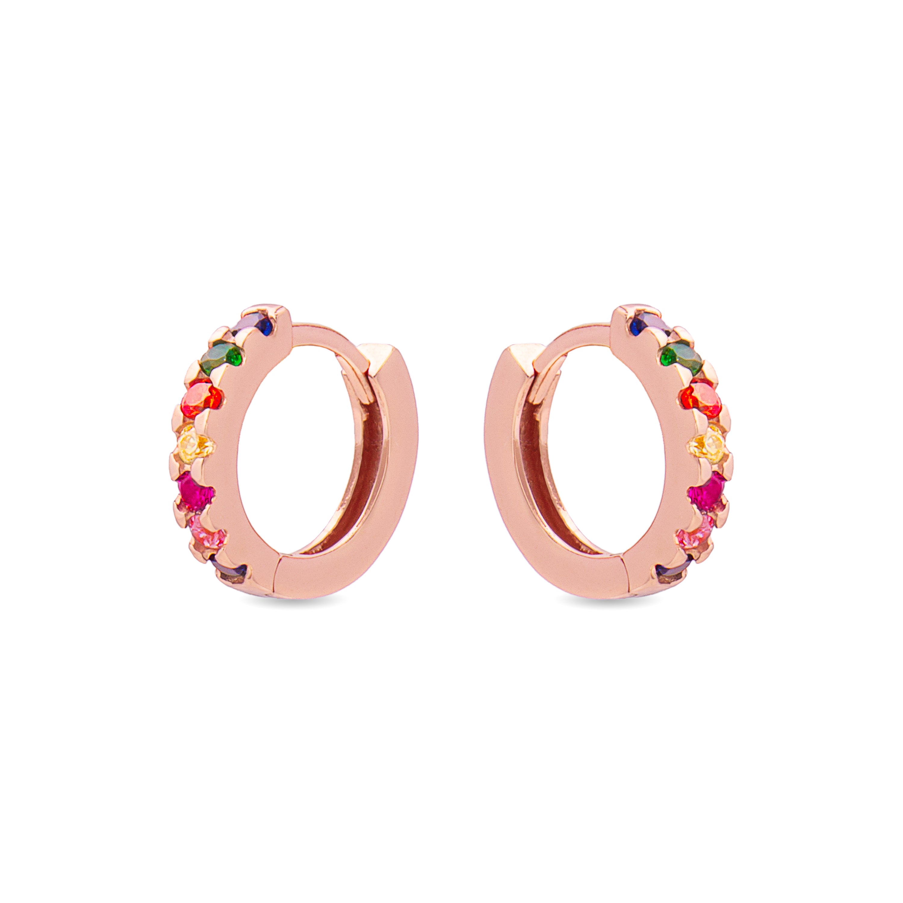 Brincos de 9mm em Prata de Lei 925 com Zircónia Multicolor, acabamento em ródio - Meri