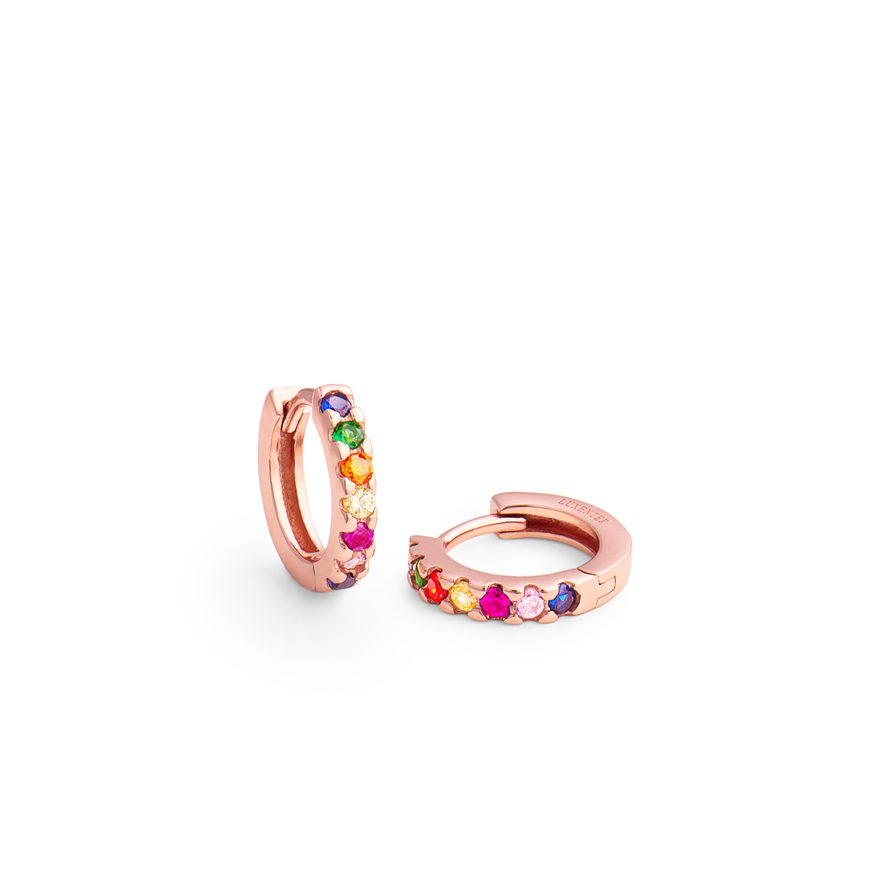 Brincos de 9mm em Prata de Lei 925 com Zircónia Multicolor, acabamento em ródio - Meri