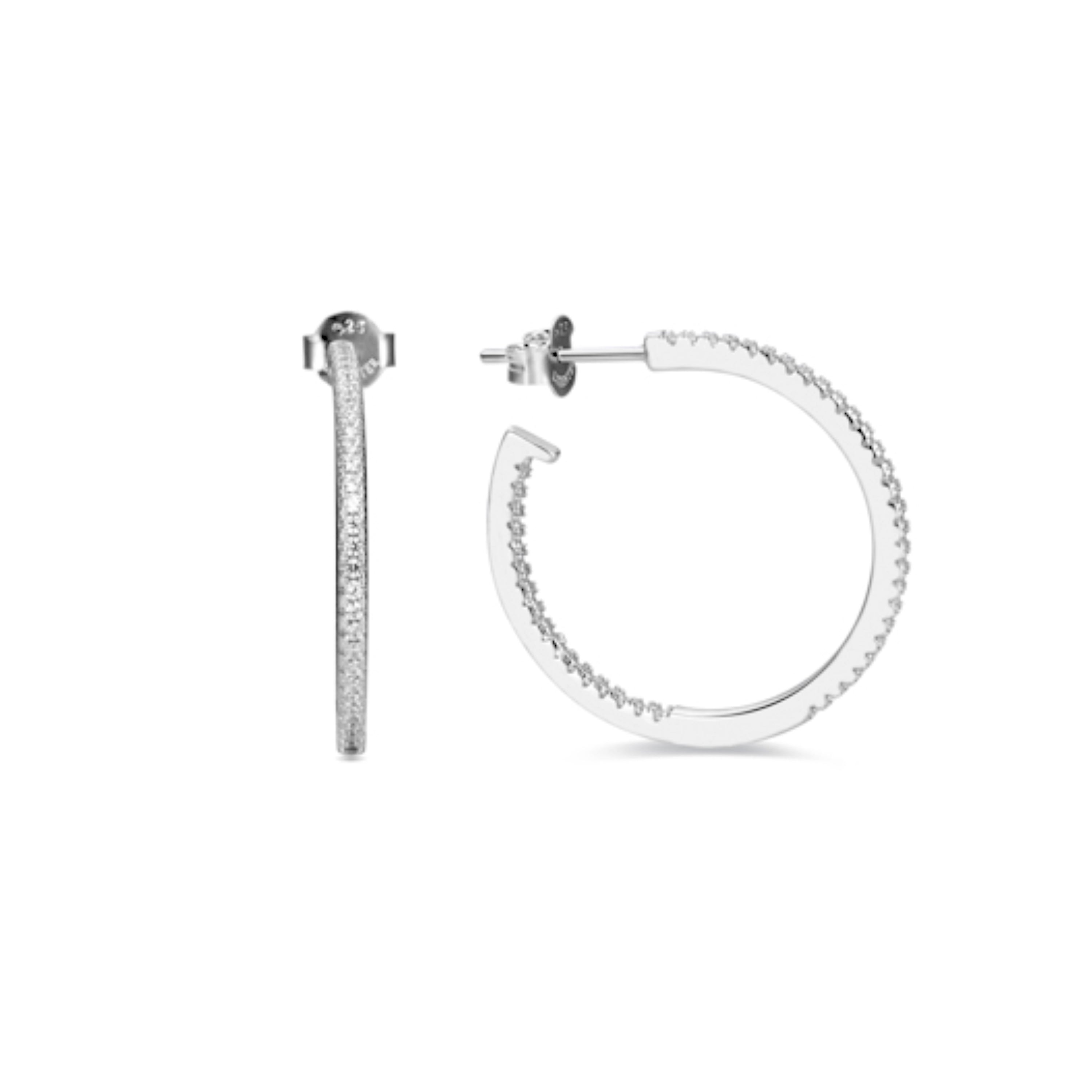 Orecchini da 24mm in Argento Sterling 925 con Zirconia Brillante finiture in rodio - Xoma