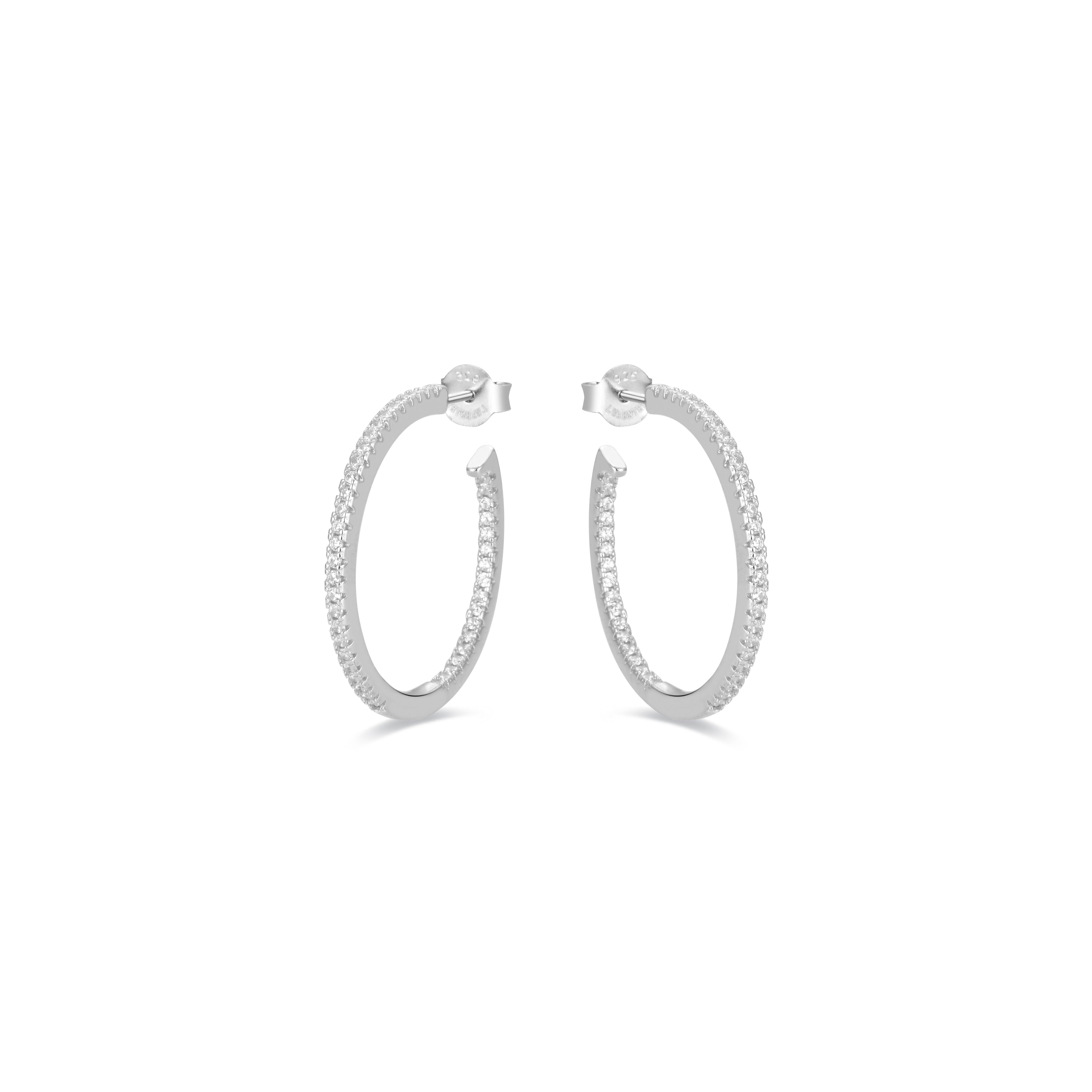 24mm Earrings of 925 Sterling Silver with Bright Cubic Zirconia Rhodium Finish - Xoma