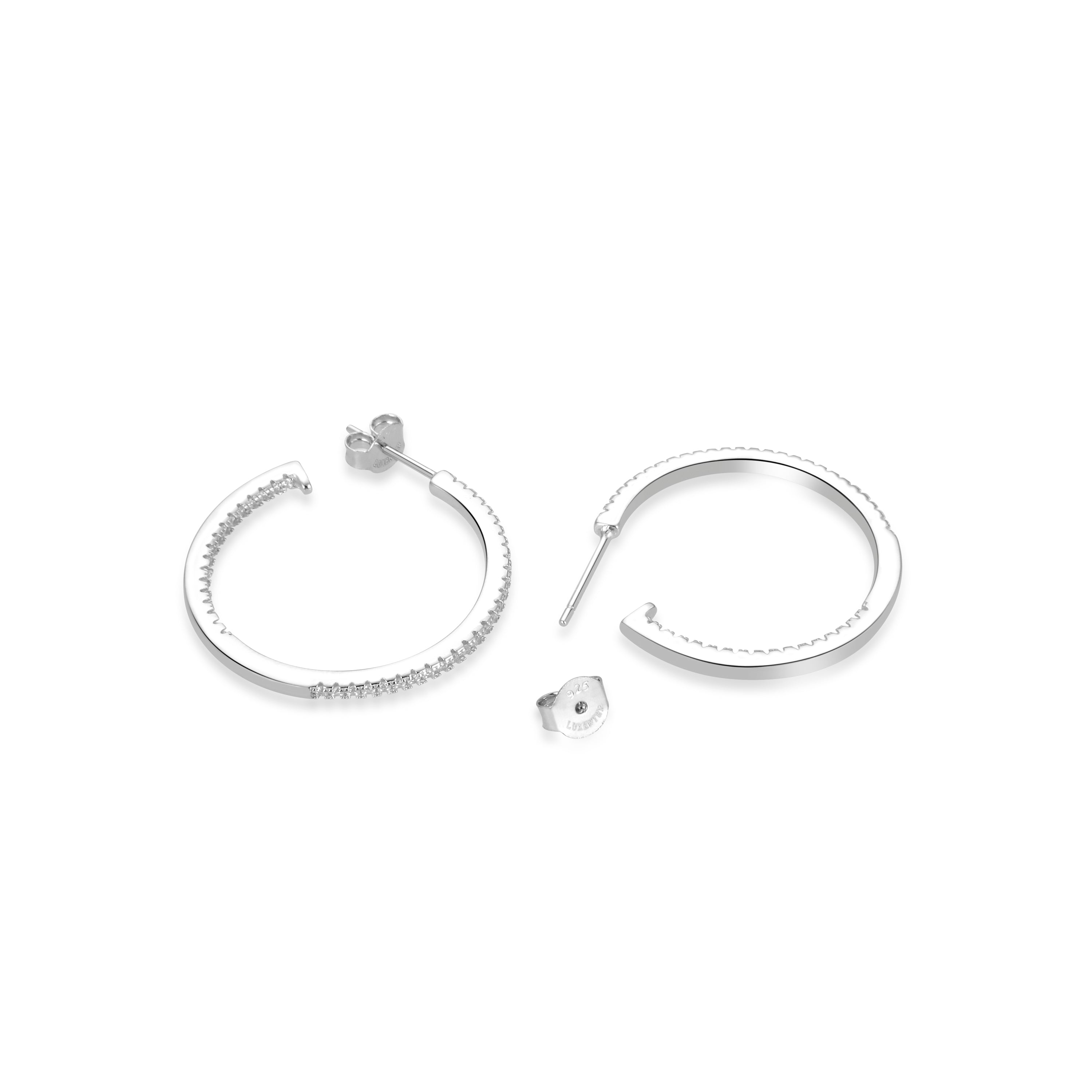 24mm Earrings of 925 Sterling Silver with Bright Cubic Zirconia Rhodium Finish - Xoma