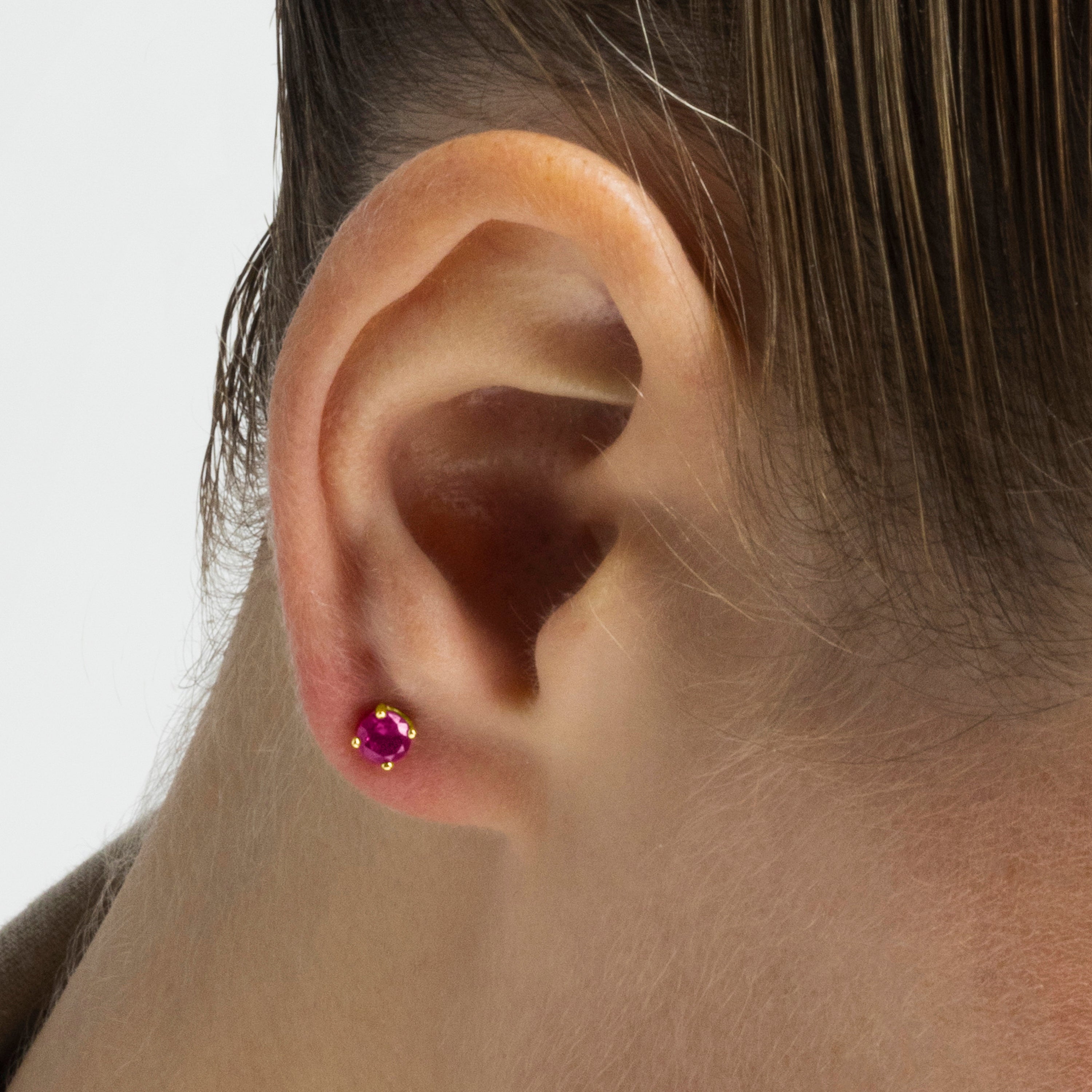 Boucles d'oreilles en argent sterling 925 avec zircon rubis finition or jaune 18K - Otieno