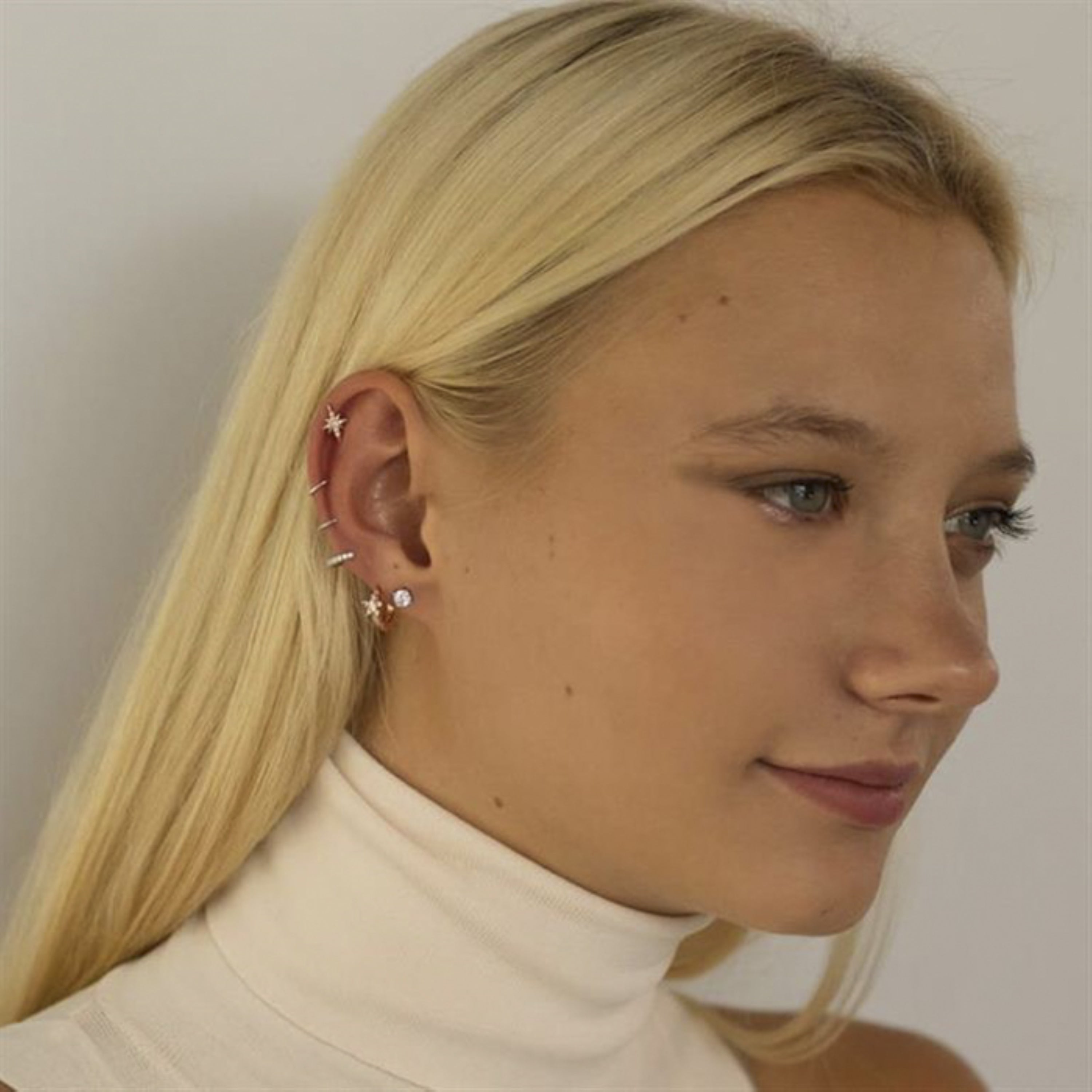 Piercing en argent sterling 925 avec zircone brillante finition en or rose 18K - Issphe