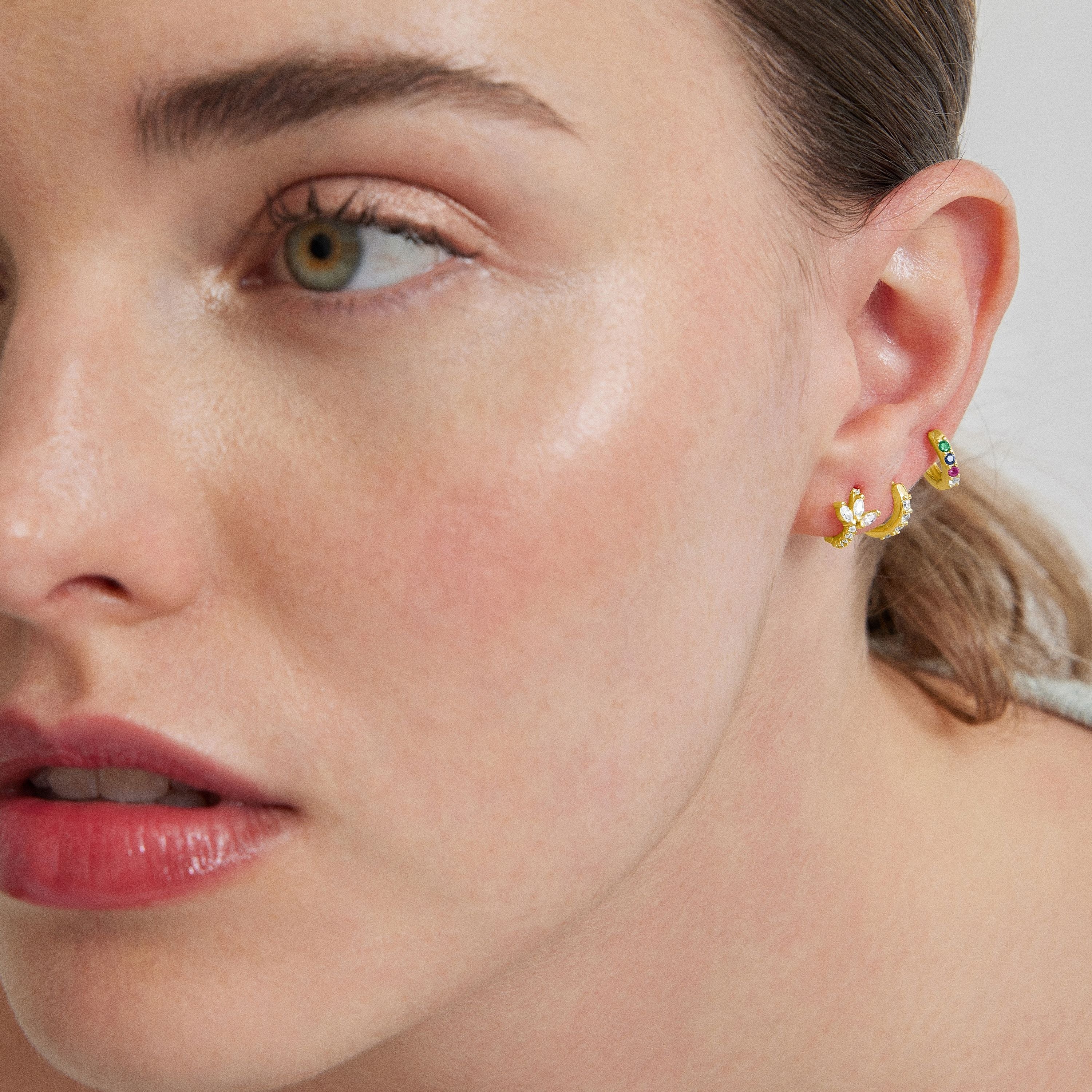Piercing en argent sterling 925 avec zircon multicolore finition en or jaune 18K - Zule