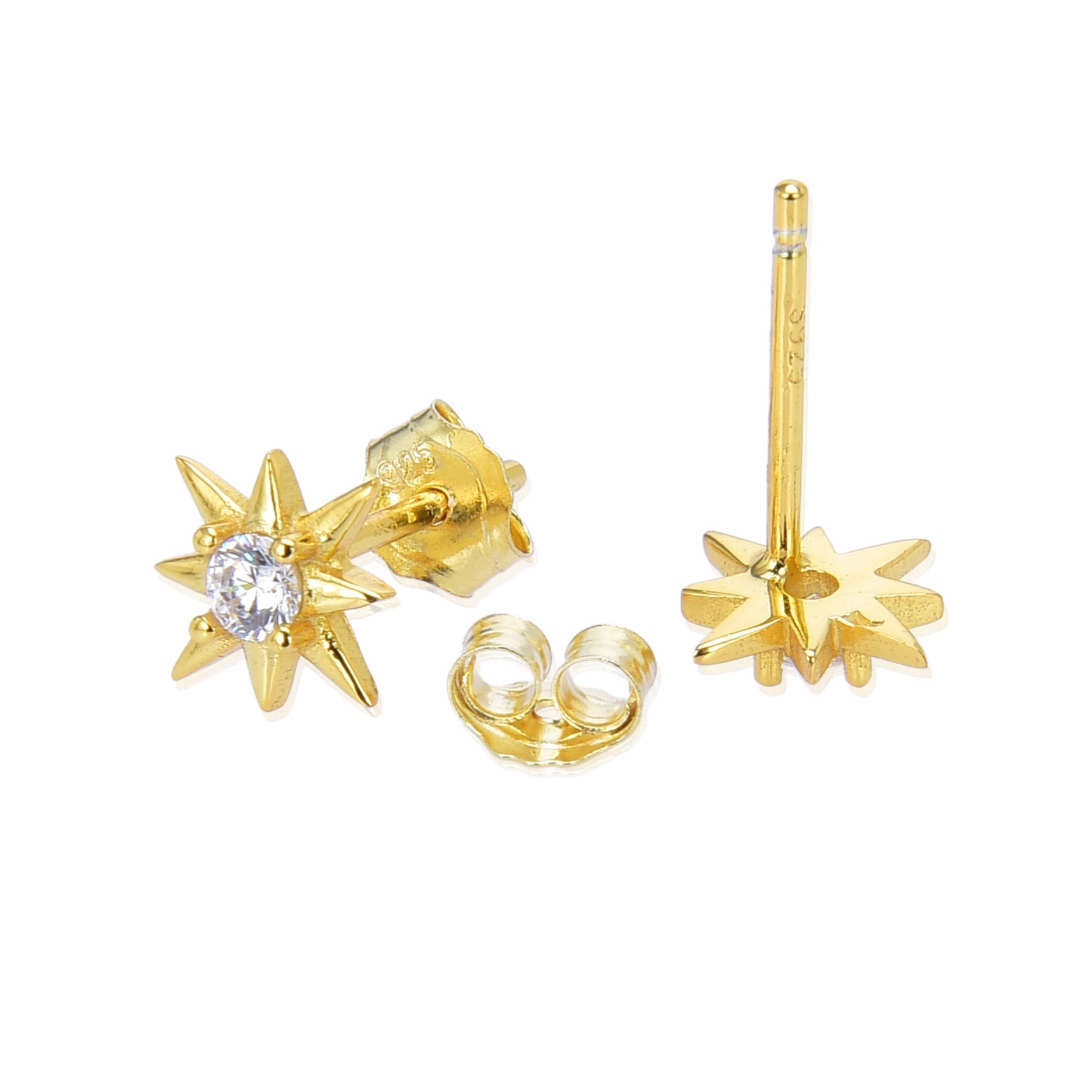 Brincos de Prata de Lei 925 com Zircónia Brilhante acabados em ouro amarelo 18K - Lialt