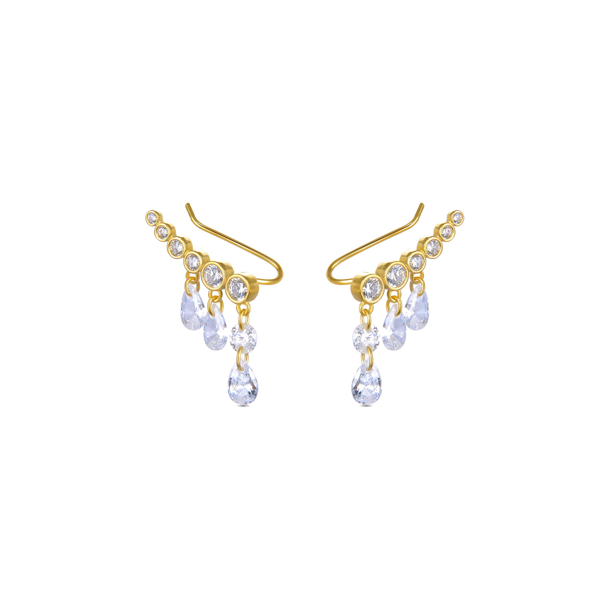 Ohrringe aus 925er Sterlingsilber mit glänzenden Zirkonia, vergoldet mit 18K Gelbgold - Cakhi