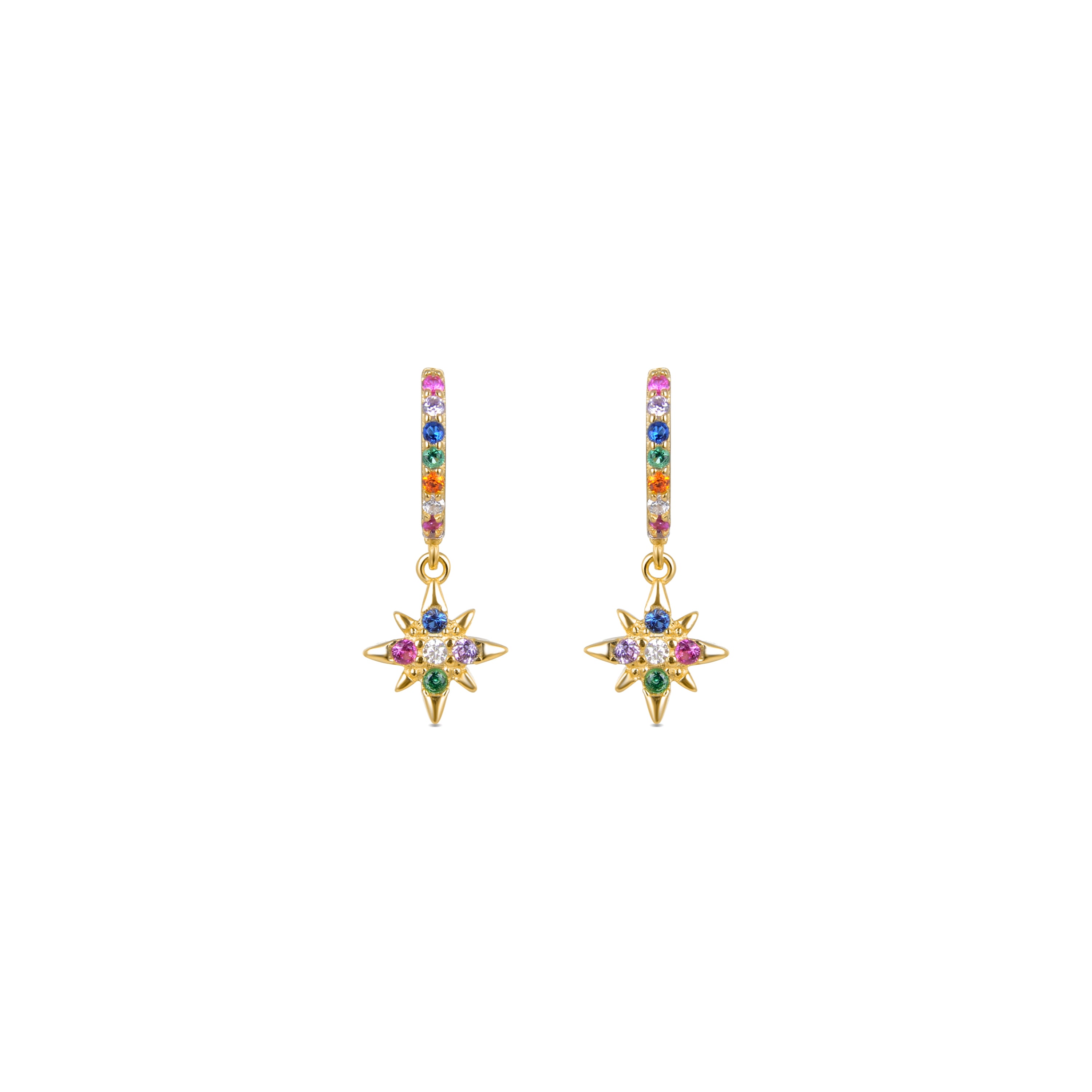 925 Sterling Silver Earrings with Multicolor Cubic Zirconia finished in 18K yellow gold - Siba