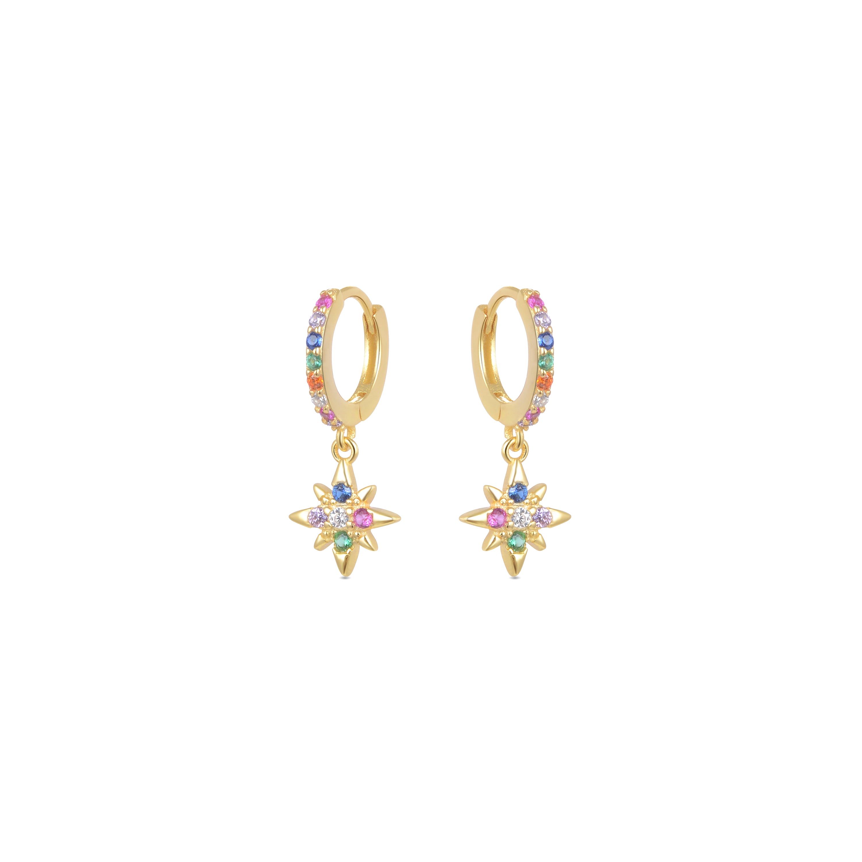 Pendientes de Plata de Ley 925 con Circonita Multicolor acabados en oro amarillo 18K - Siba