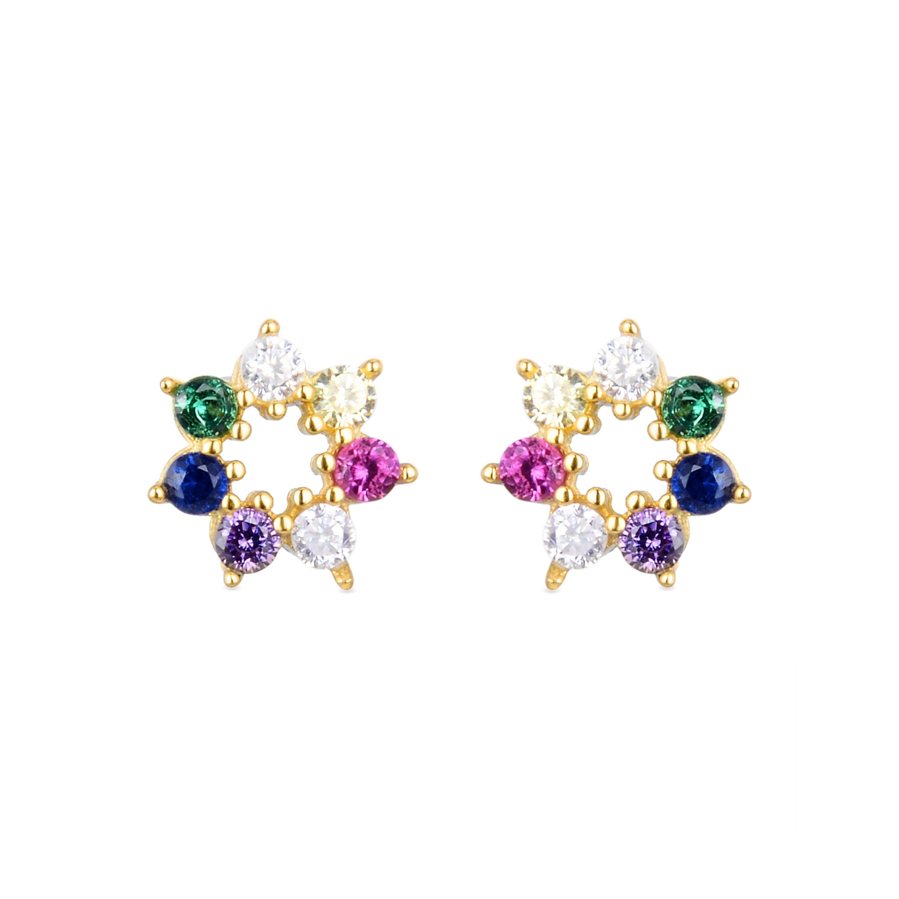 Pendientes de Plata de Ley 925 con Circonita Multicolor acabados en oro amarillo 18K - Sywa