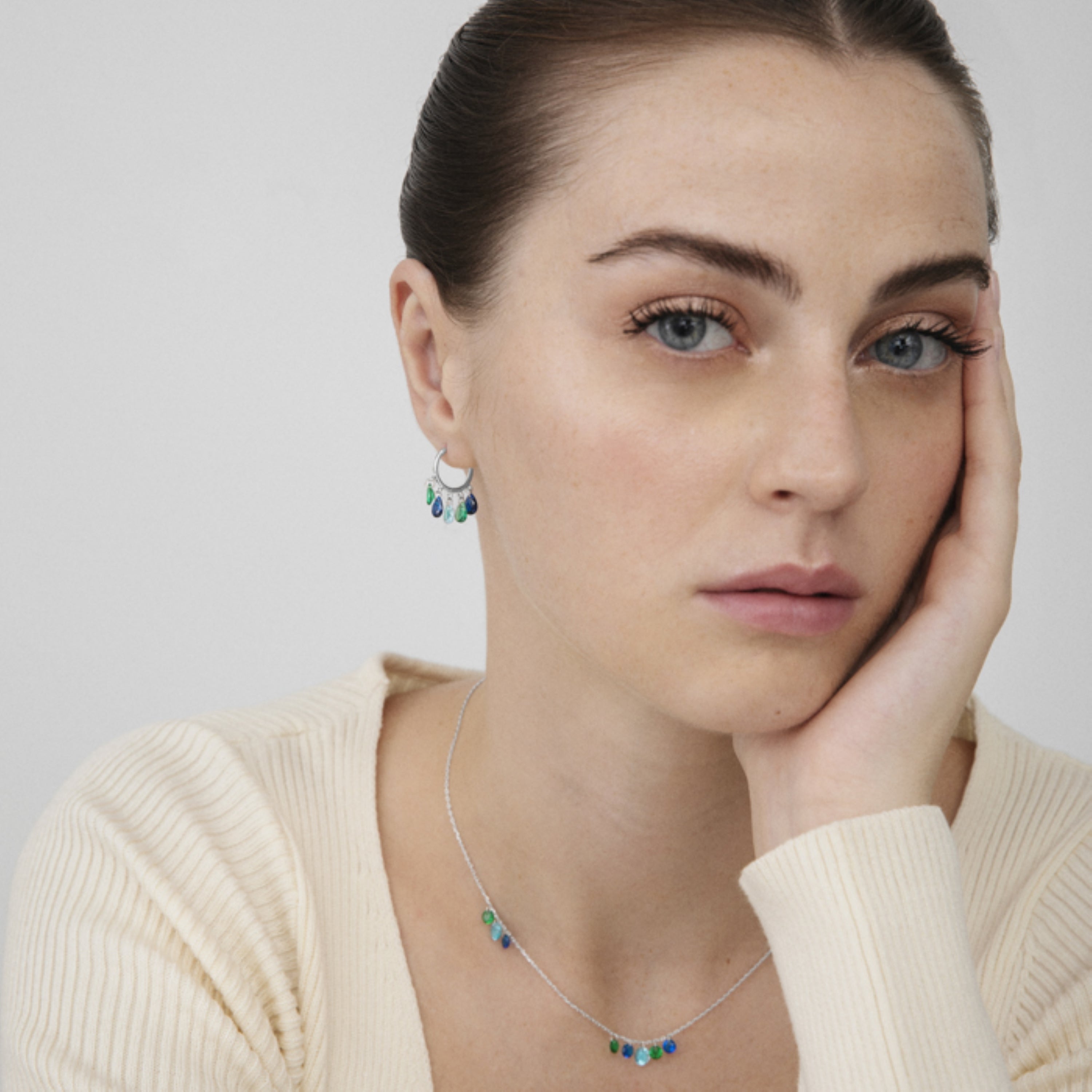 925 Sterling Silver Earrings with Multicolor Zirconia finished in Rhodium - Onxo