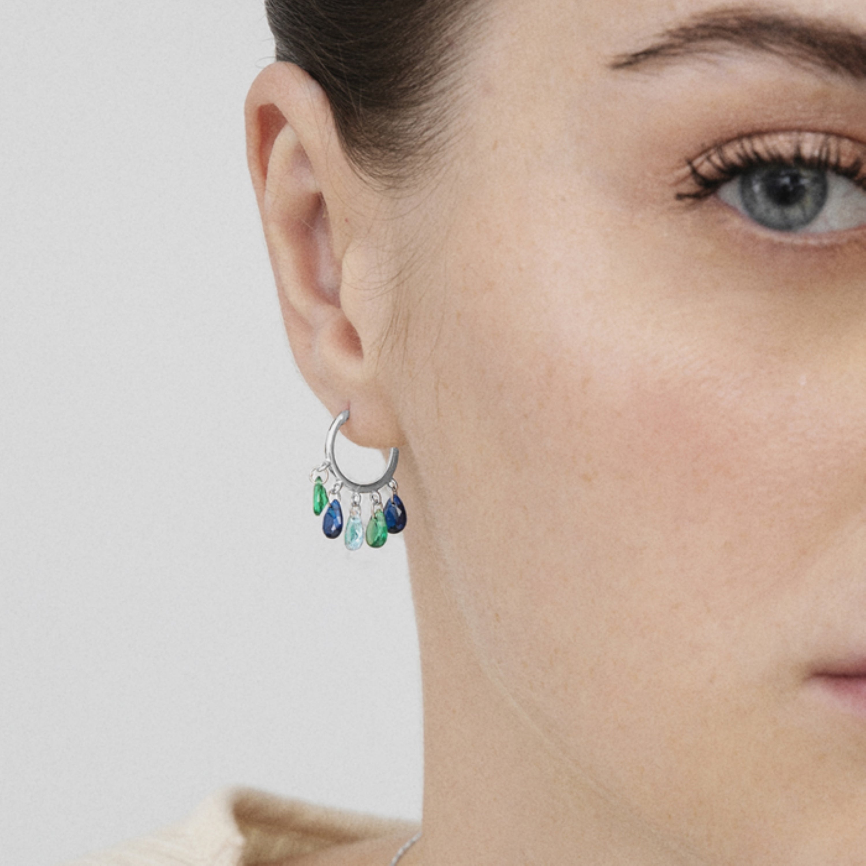 925 Sterling Silver Earrings with Multicolor Zirconia finished in Rhodium - Onxo