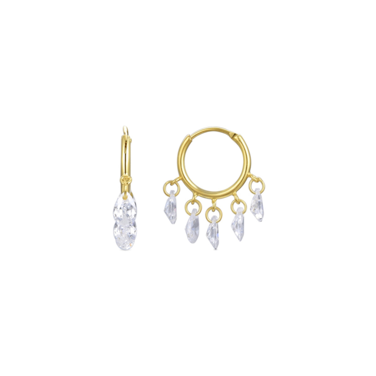 Boucles d'oreilles en argent sterling 925 avec zircon brillant finition or jaune 18K - Onxo