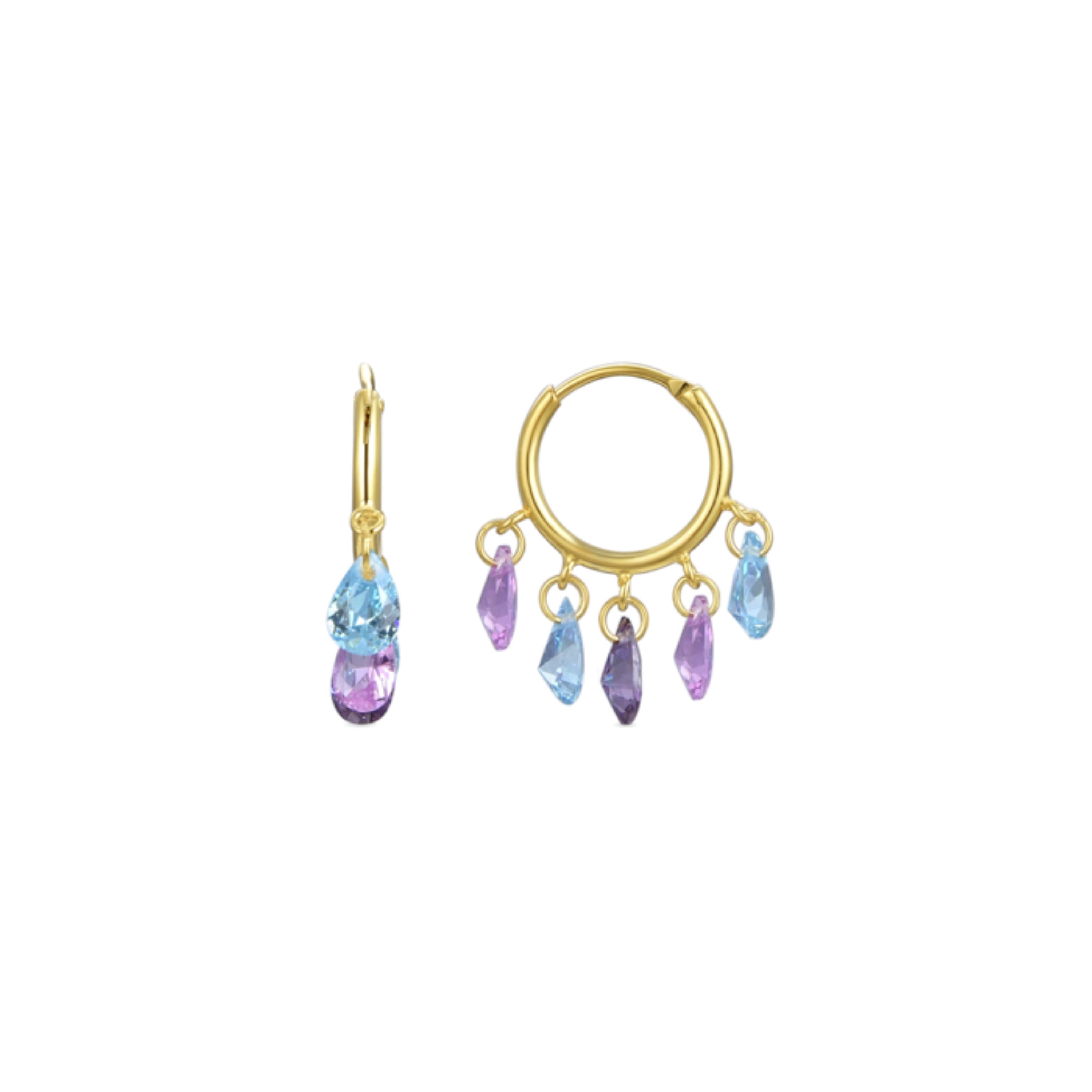 Ohrringe aus 925er Sterlingsilber mit mehrfarbigen Zirkonia, vergoldet mit 18K Gelbgold - Onxo