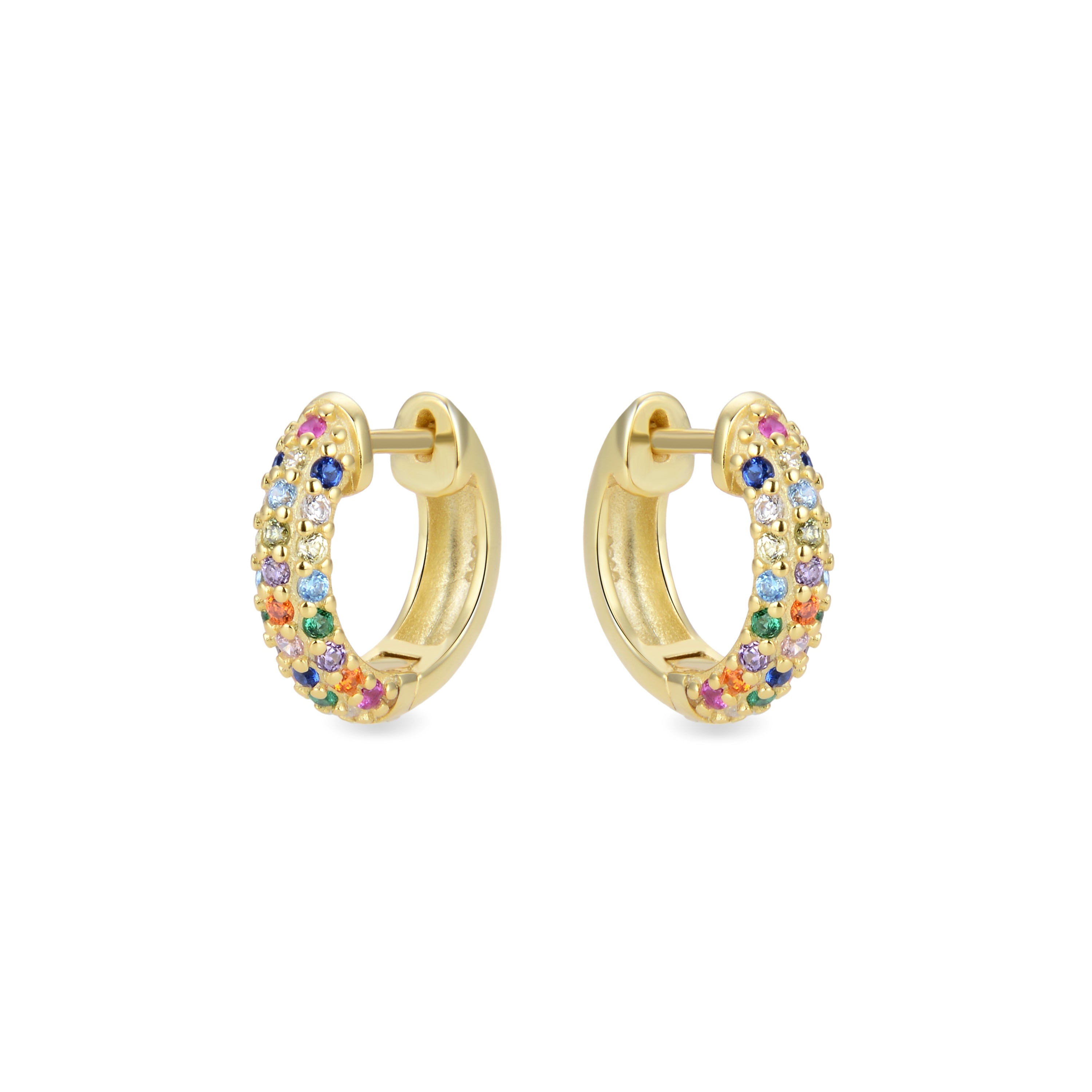 Boucles d'oreilles en argent sterling 925 avec zircon multicolore finition or jaune 18K - Iralda