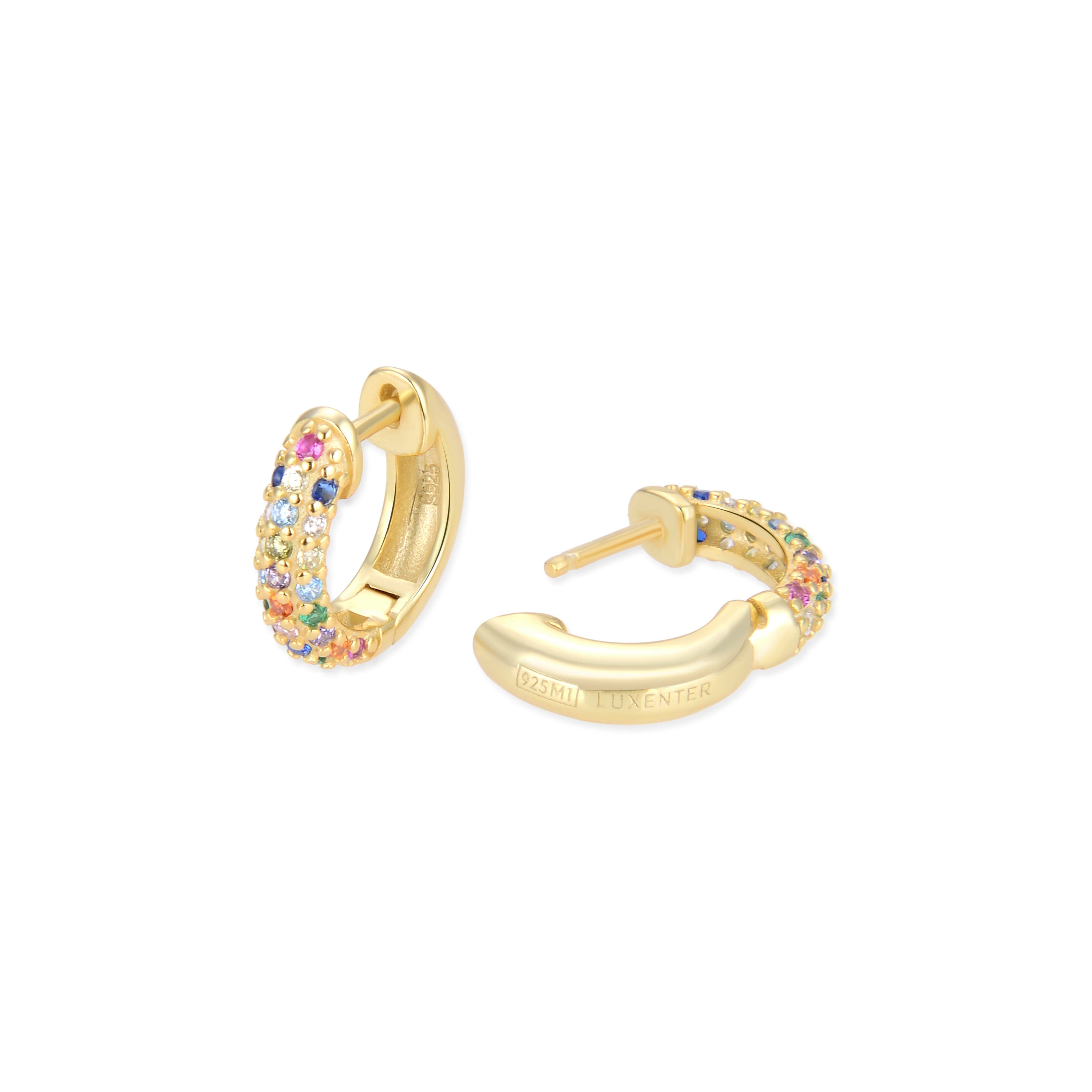 Boucles d'oreilles en argent sterling 925 avec zircon multicolore finition or jaune 18K - Iralda