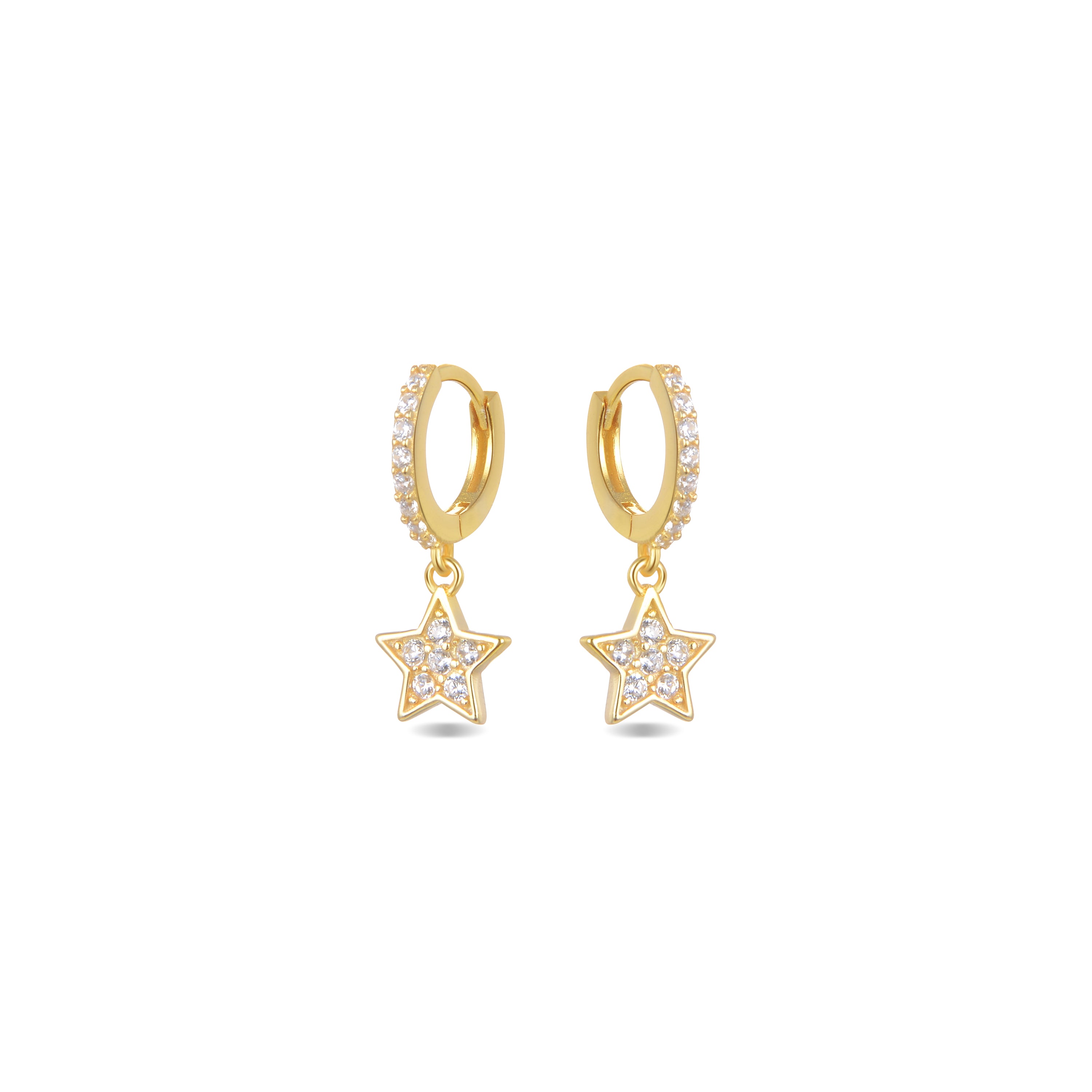 Brincos de Prata de Lei 925 com Zircónia Brilhante acabados em ouro amarelo 18K - Wabak