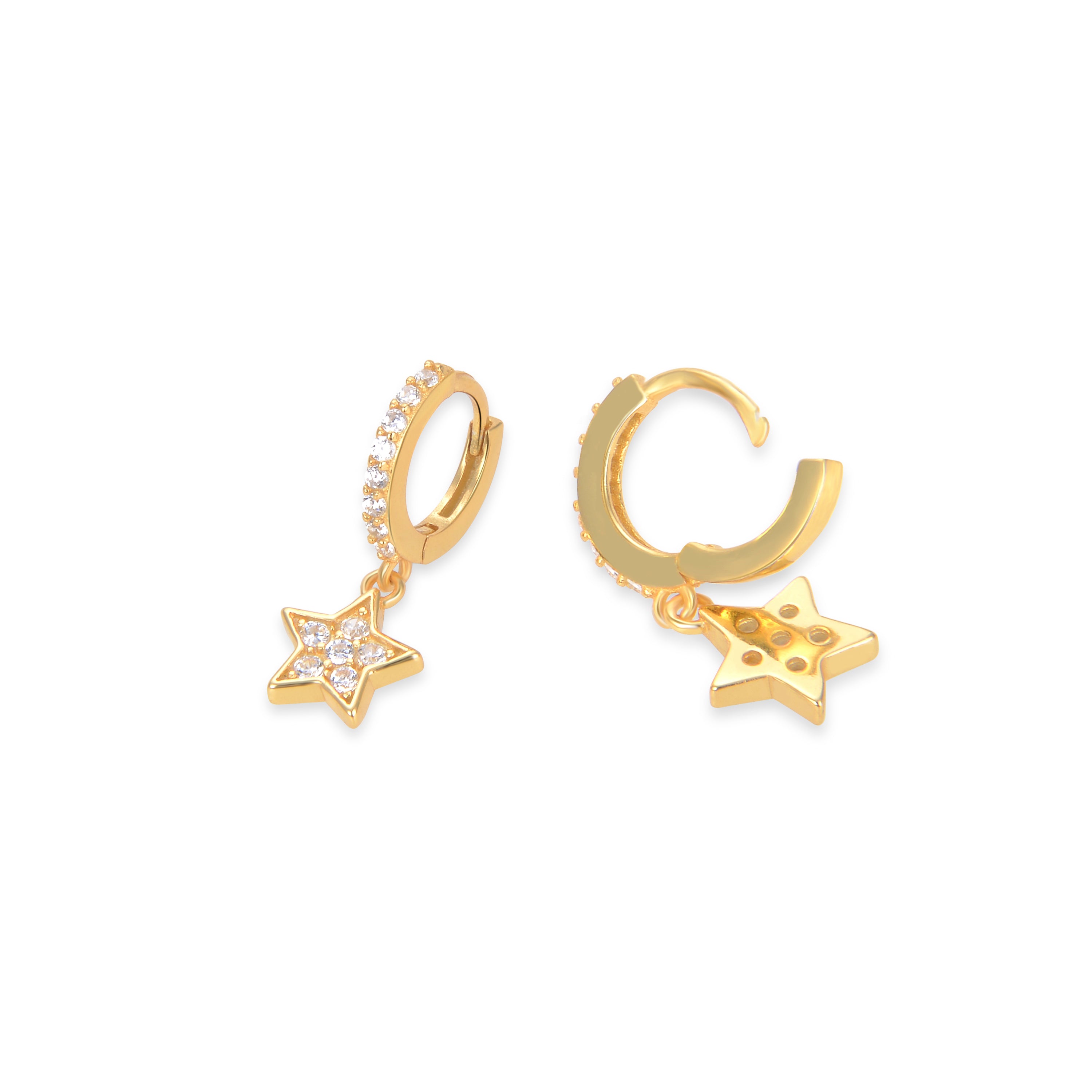 Brincos de Prata de Lei 925 com Zircónia Brilhante acabados em ouro amarelo 18K - Wabak