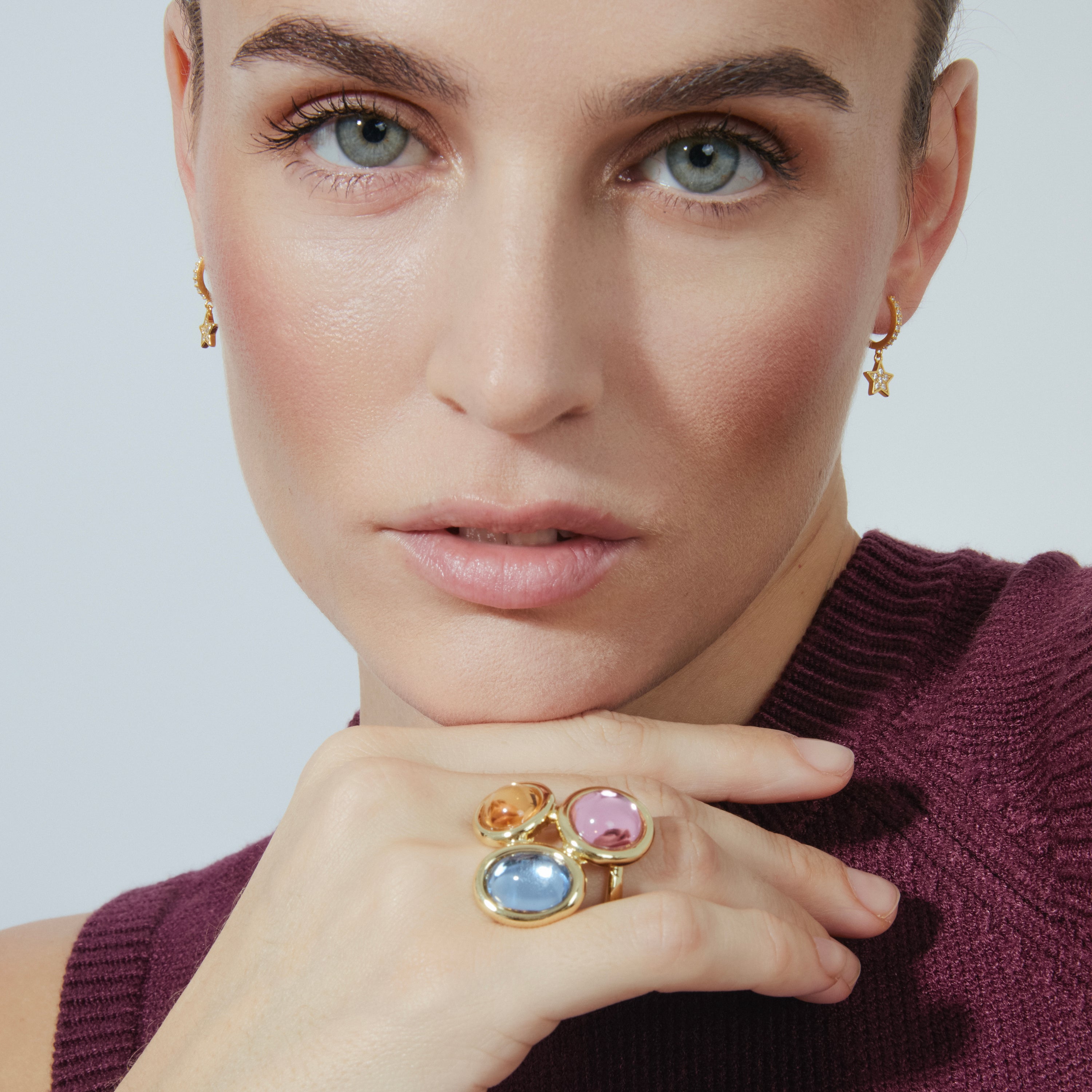 Brincos de Prata de Lei 925 com Zircónia Brilhante acabados em ouro amarelo 18K - Wabak
