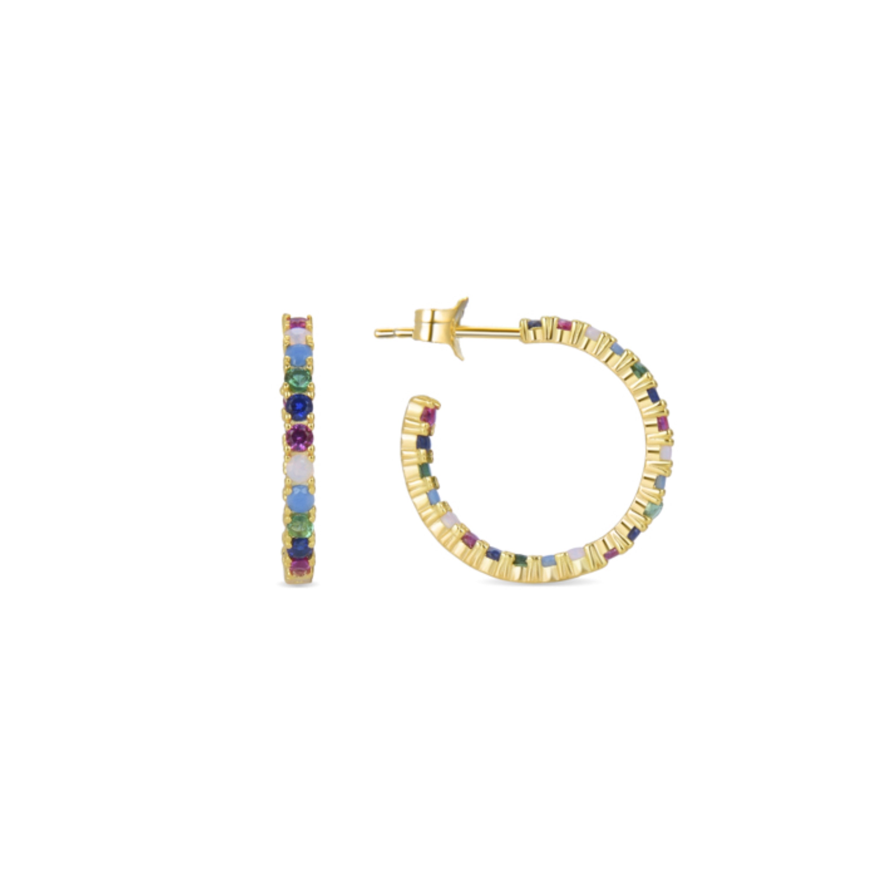 Brincos de Prata de Lei 925 com Zircónia Multicolor acabados em ouro amarelo 18K - Azarlo