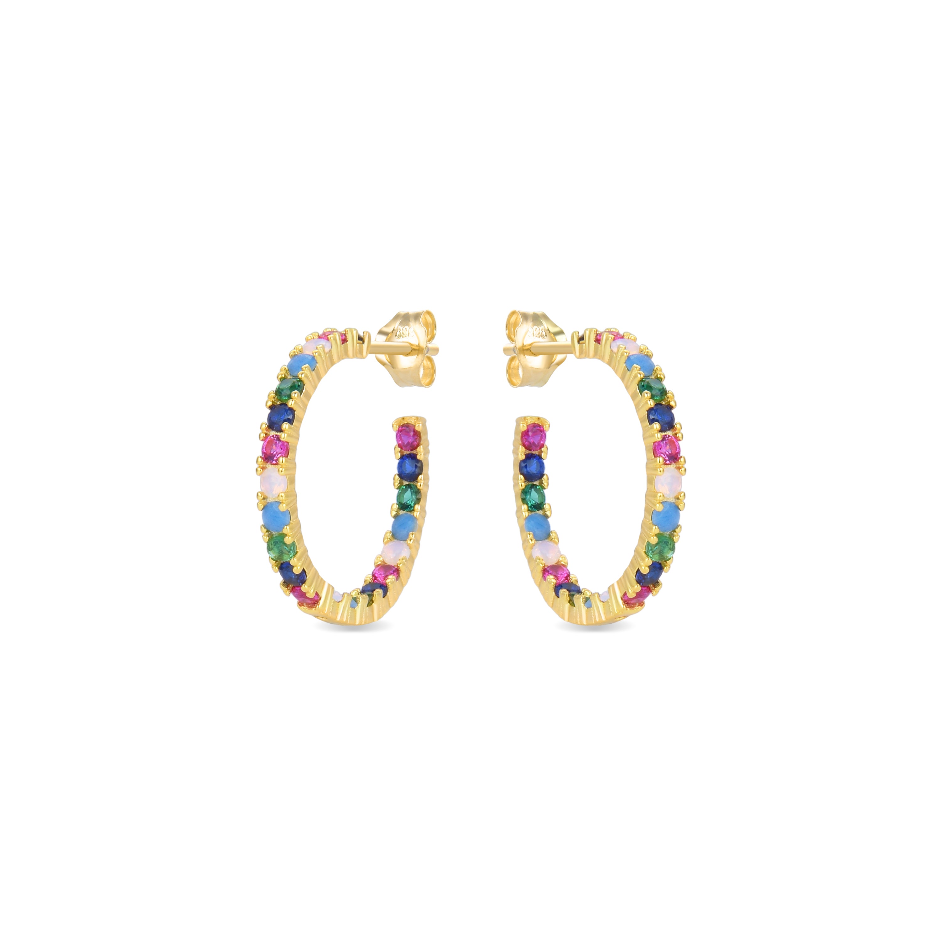 Brincos de Prata de Lei 925 com Zircónia Multicolor acabados em ouro amarelo 18K - Azarlo