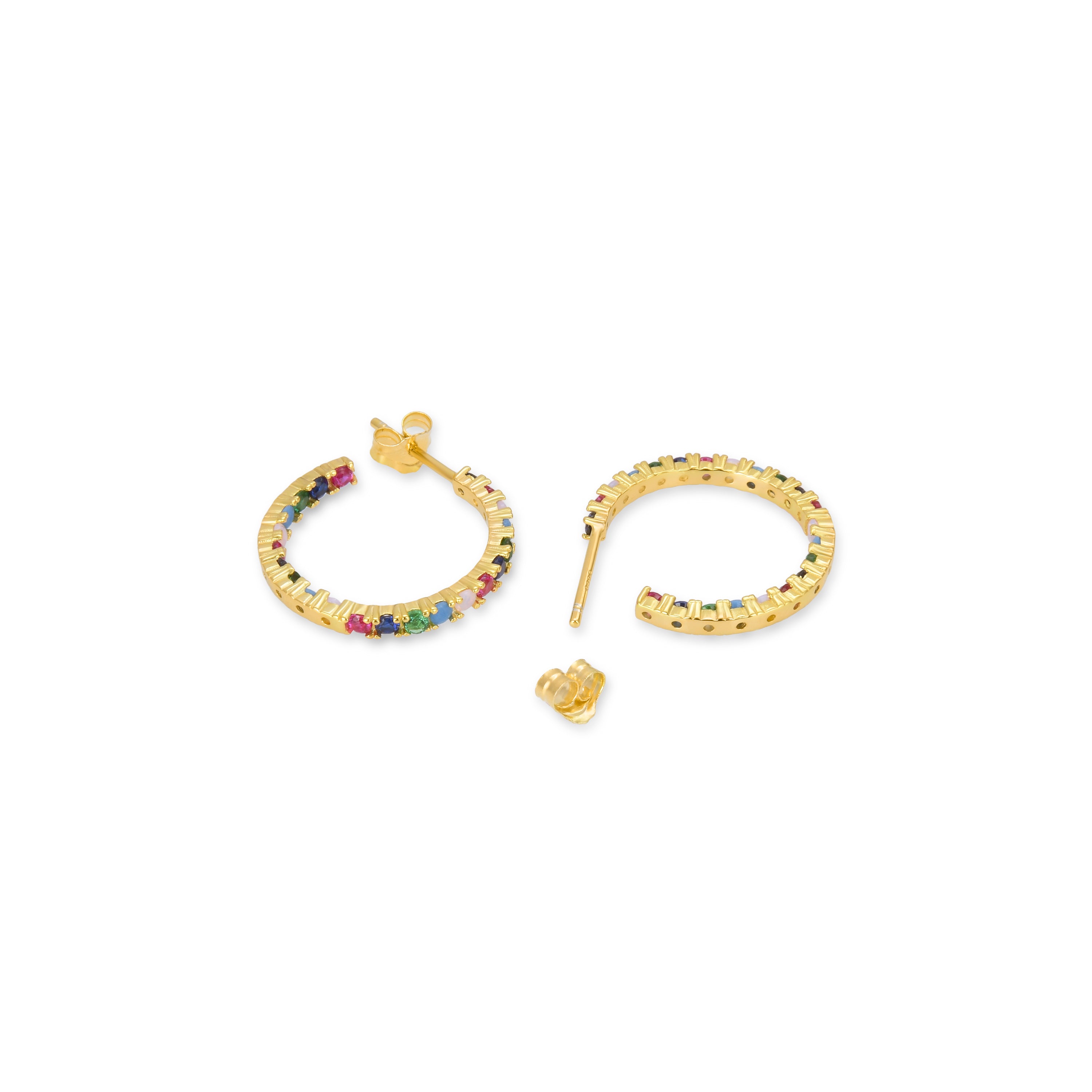 Brincos de Prata de Lei 925 com Zircónia Multicolor acabados em ouro amarelo 18K - Azarlo