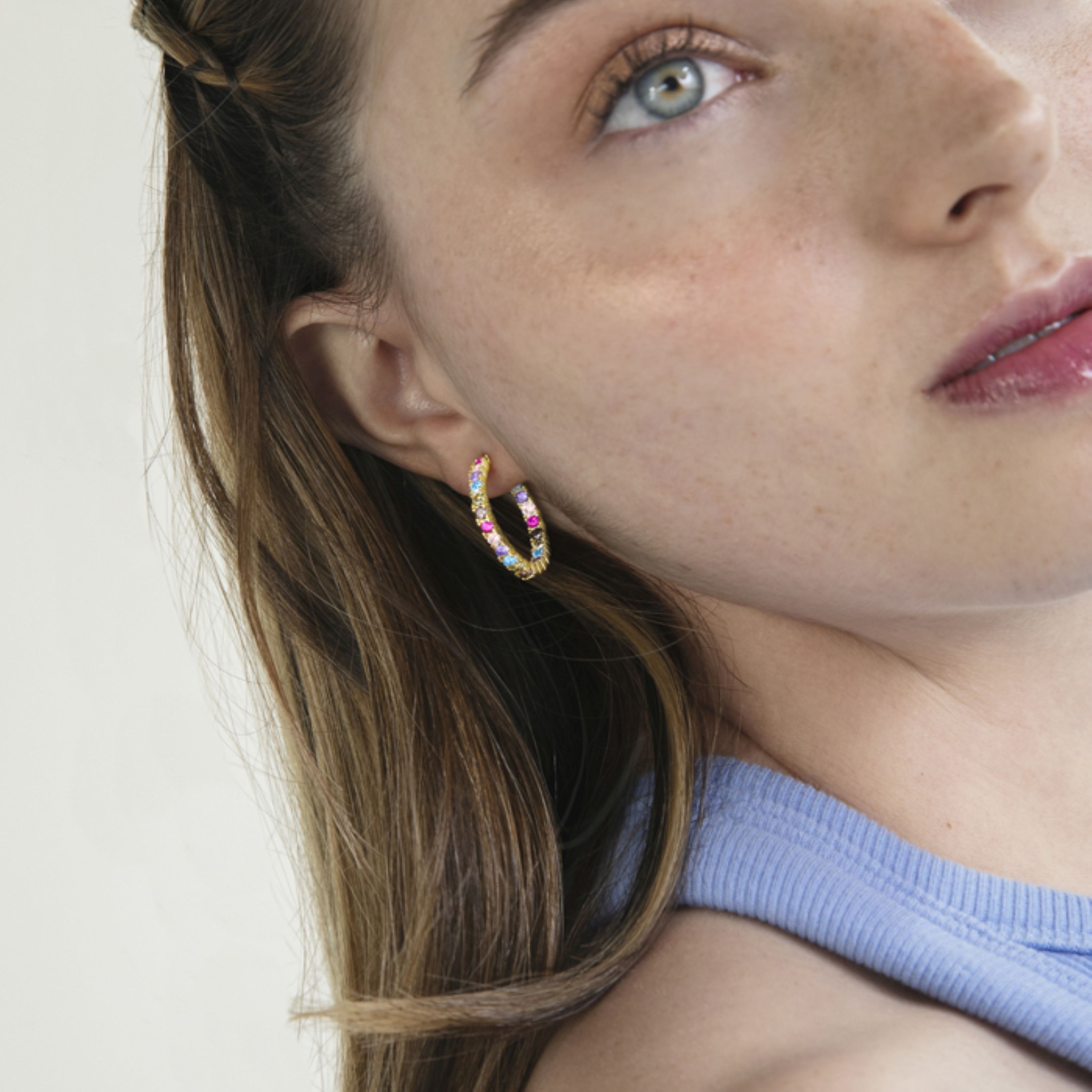 Brincos de Prata de Lei 925 com Zircónia Multicolor acabados em ouro amarelo 18K - Azarlo