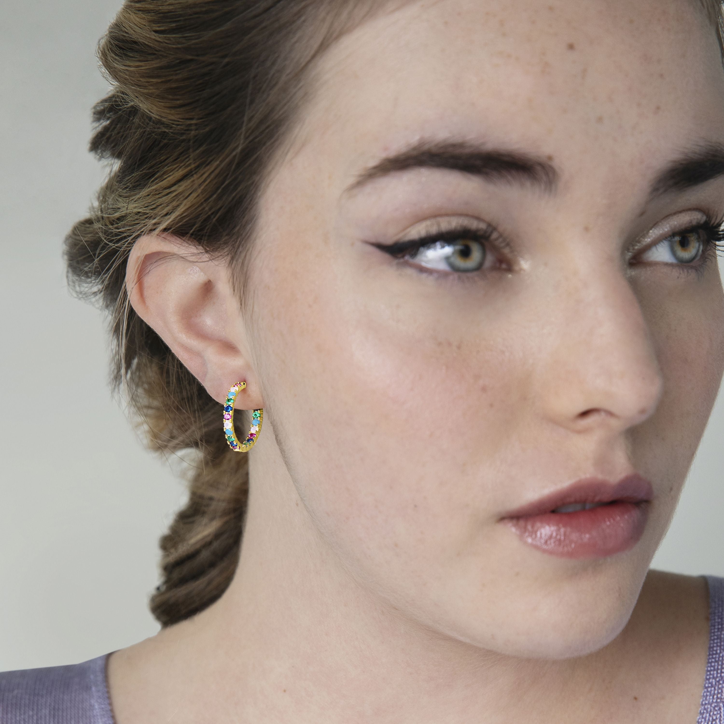Brincos de Prata de Lei 925 com Zircónia Multicolor acabados em ouro amarelo 18K - Azarlo