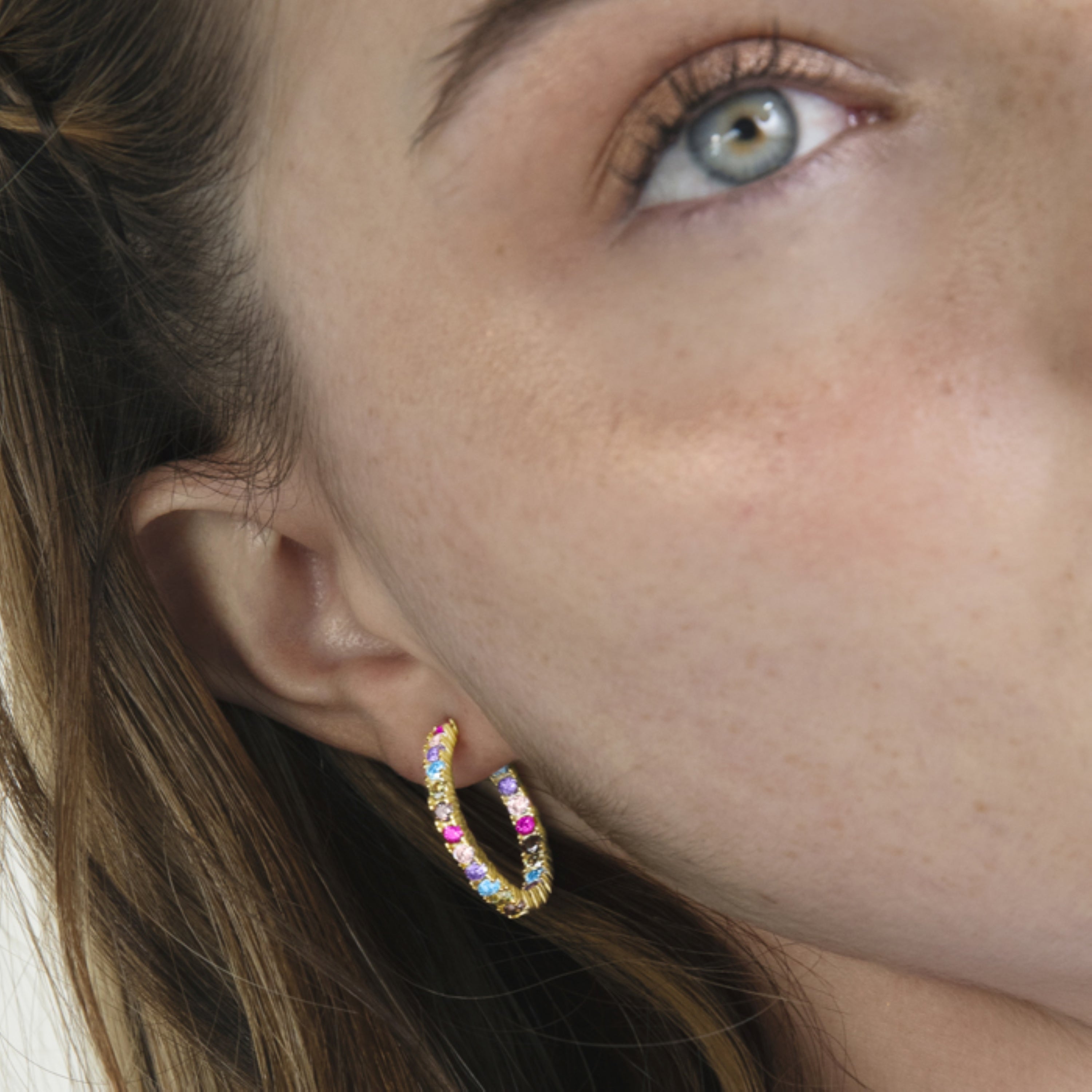 Brincos de Prata de Lei 925 com Zircónia Multicolor acabados em ouro amarelo 18K - Azarlo
