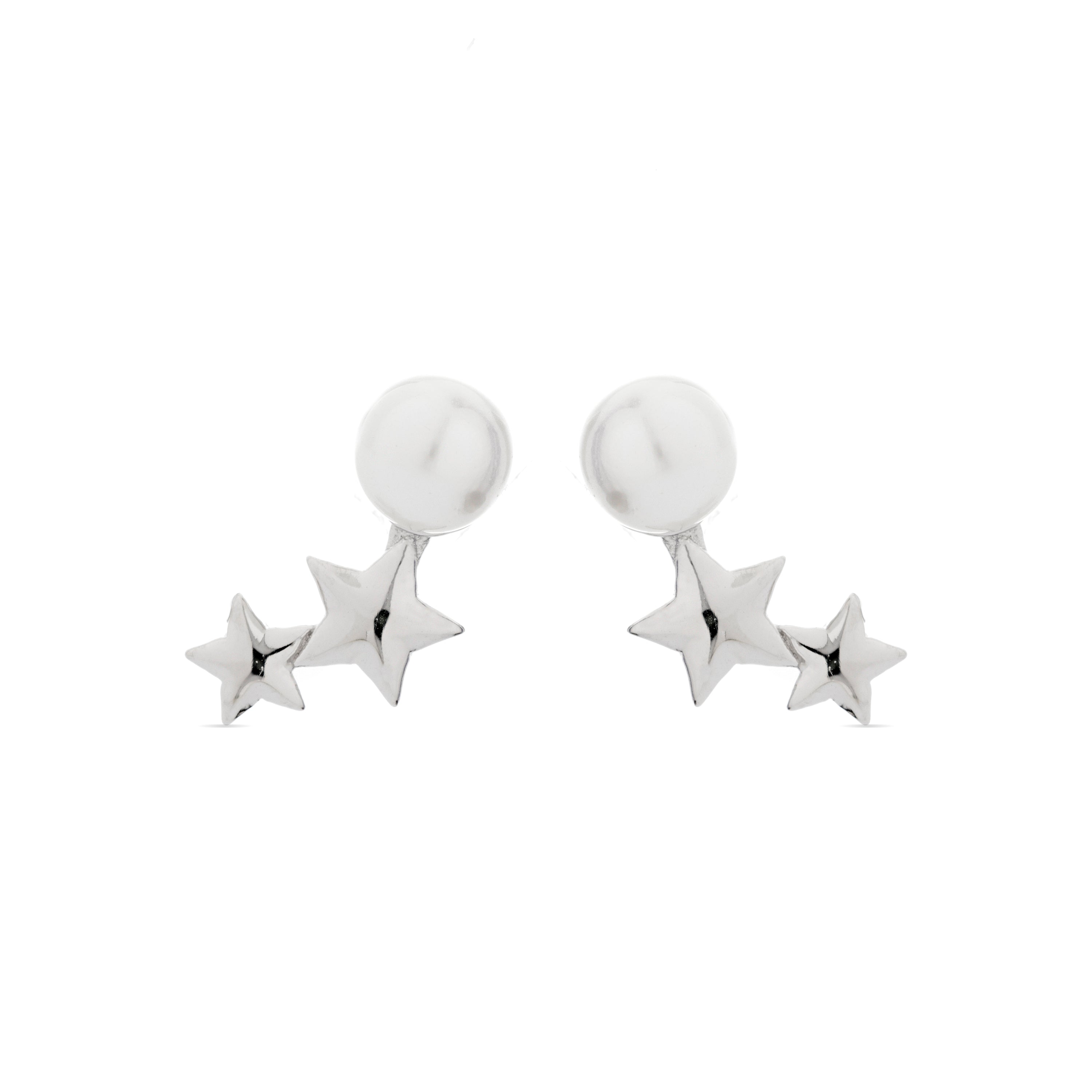 Boucles d'oreilles en argent sterling 925 avec perle blanche finition rhodiée - Tinvia