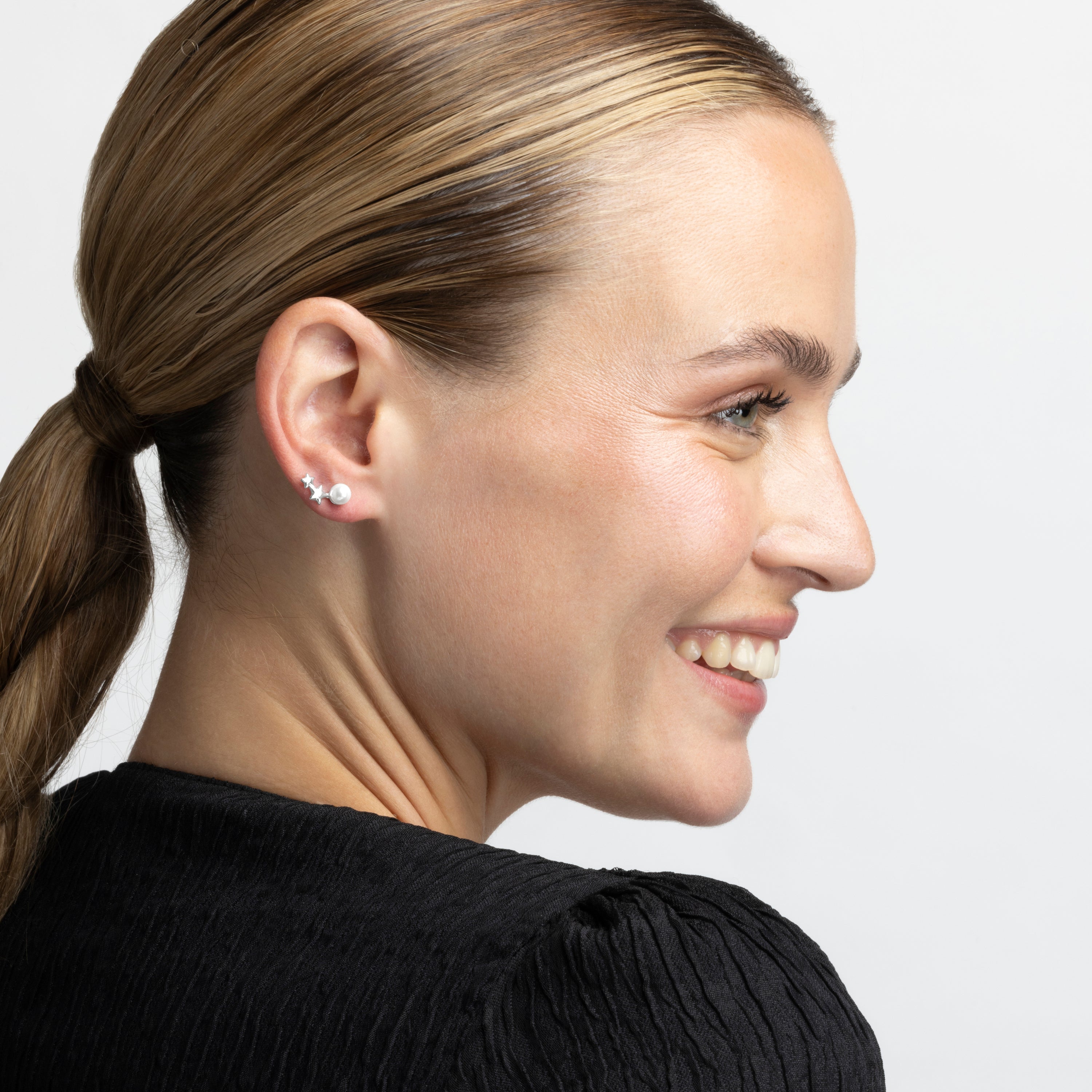 Boucles d'oreilles en argent sterling 925 avec perle blanche finition rhodiée - Tinvia