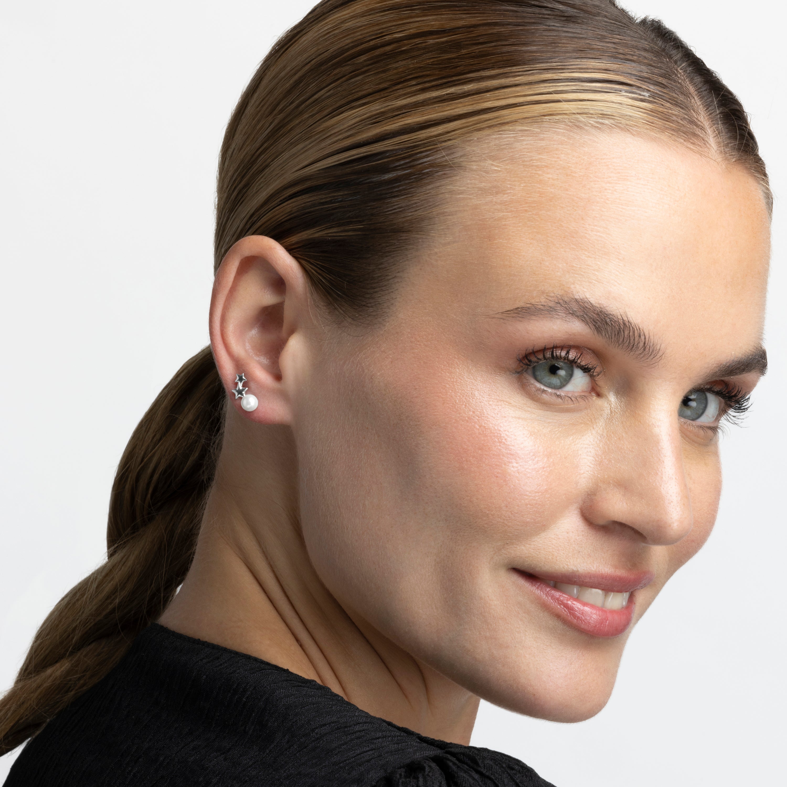 Boucles d'oreilles en argent sterling 925 avec perle blanche finition rhodiée - Tinvia