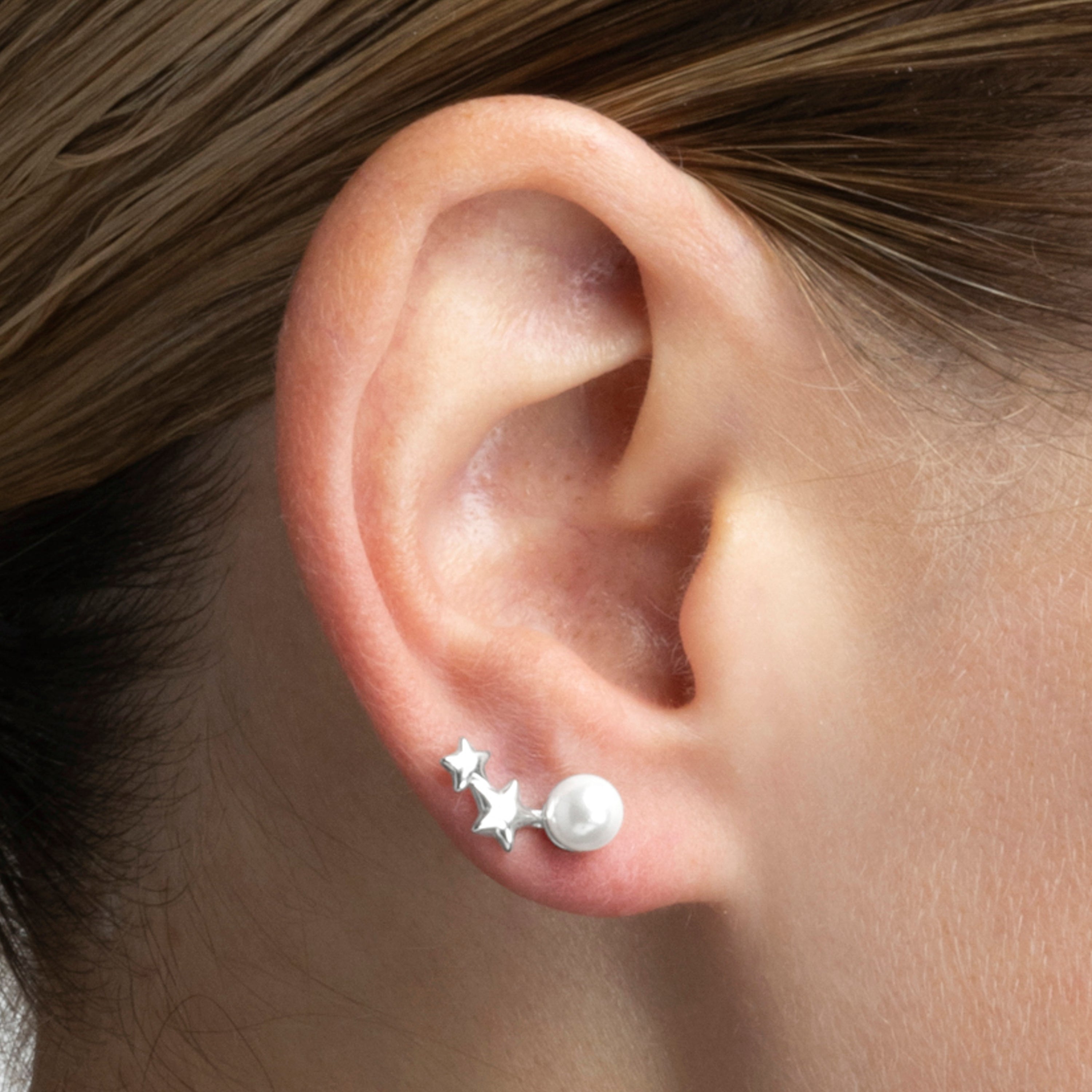 Boucles d'oreilles en argent sterling 925 avec perle blanche finition rhodiée - Tinvia