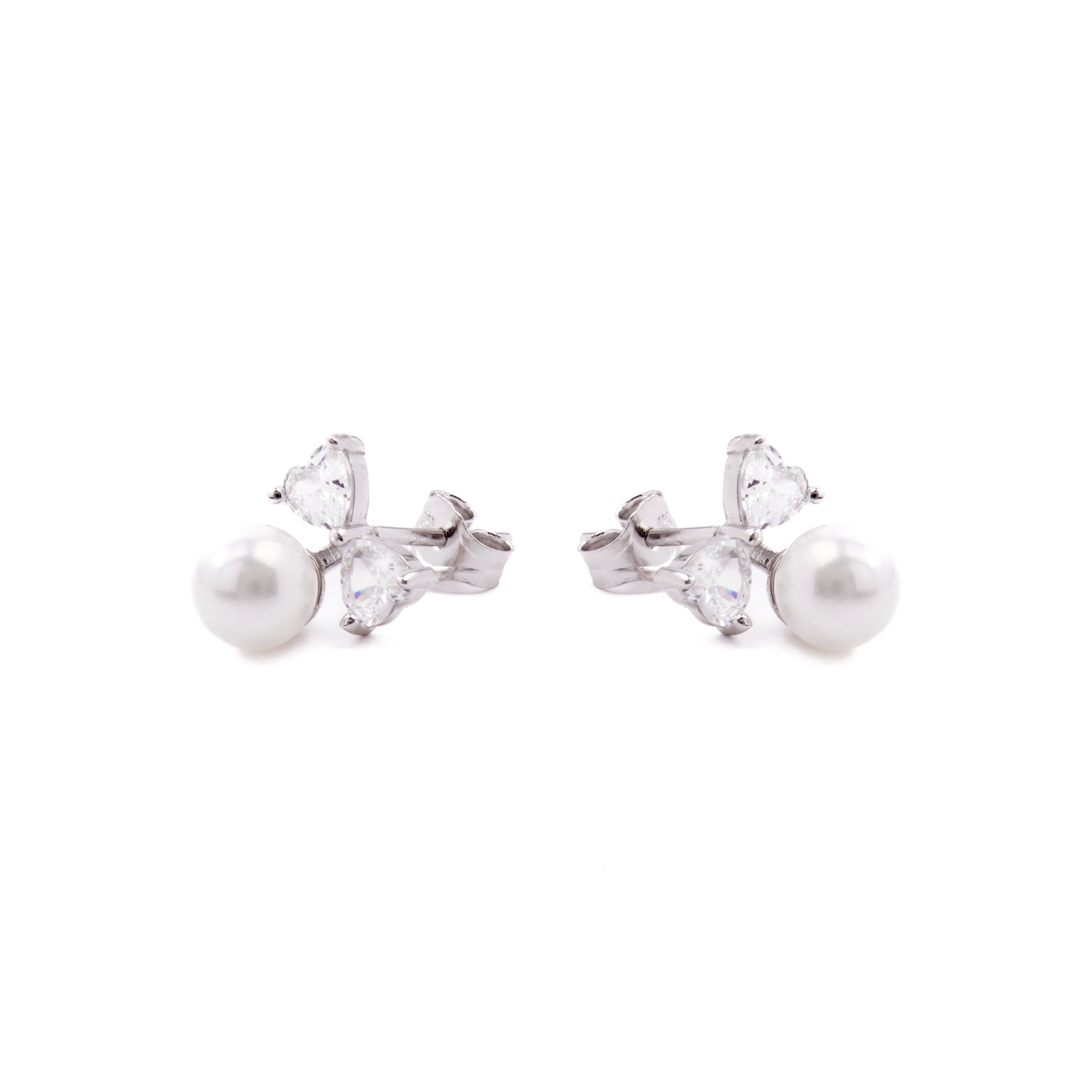 Boucles d'oreilles en argent sterling 925 avec perle blanche finition rhodiée - Theria