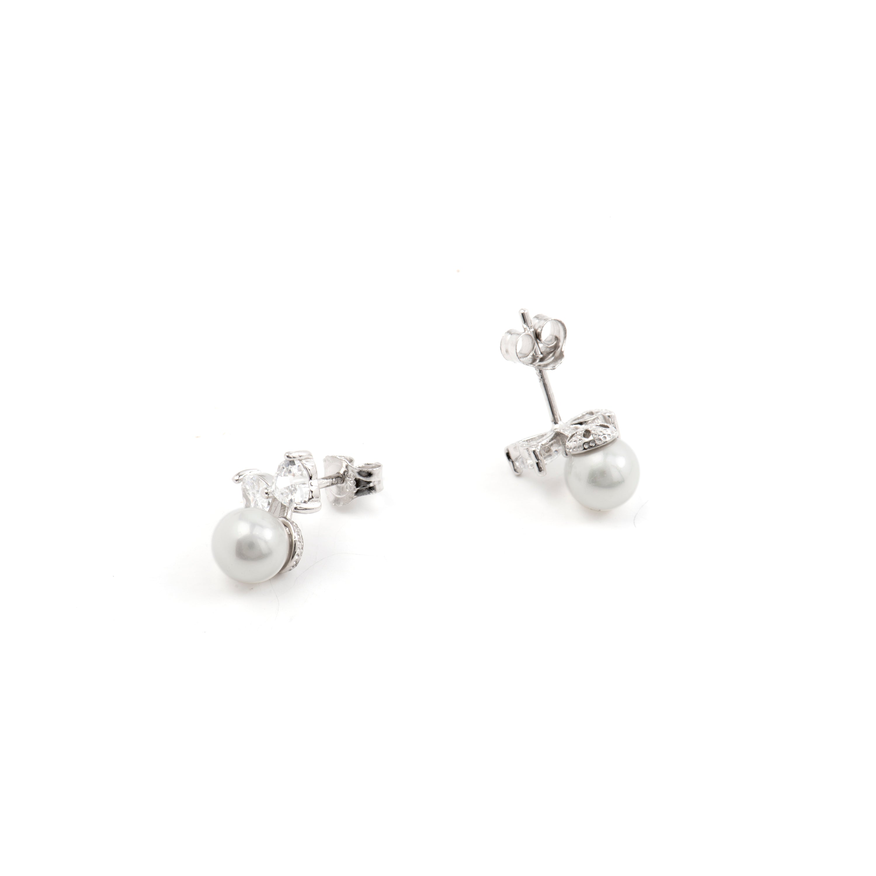 Boucles d'oreilles en argent sterling 925 avec perle blanche finition rhodiée - Theria