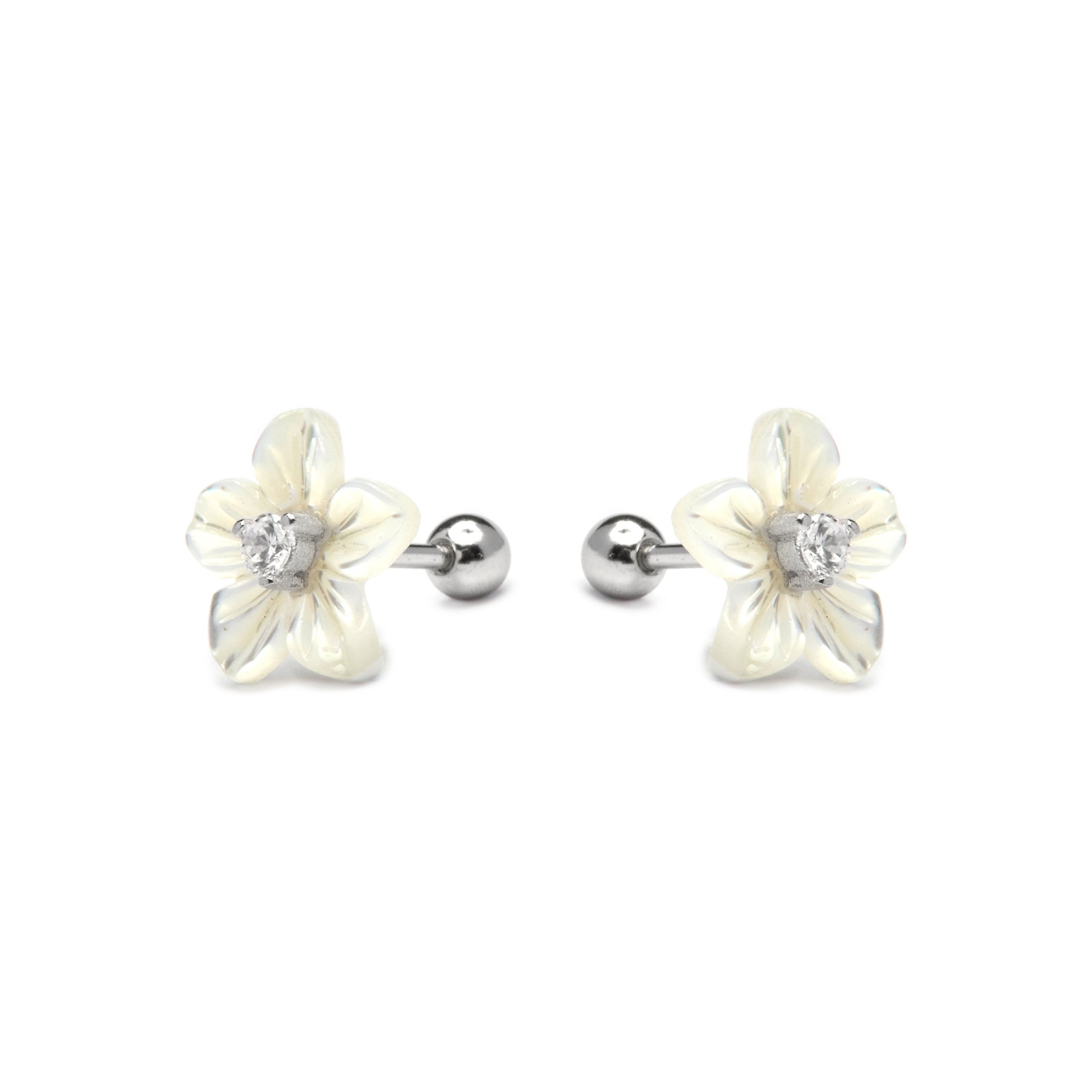 Ohrringe aus 925er Sterlingsilber mit funkelndem Zirkonia, rhodiniert - Blume