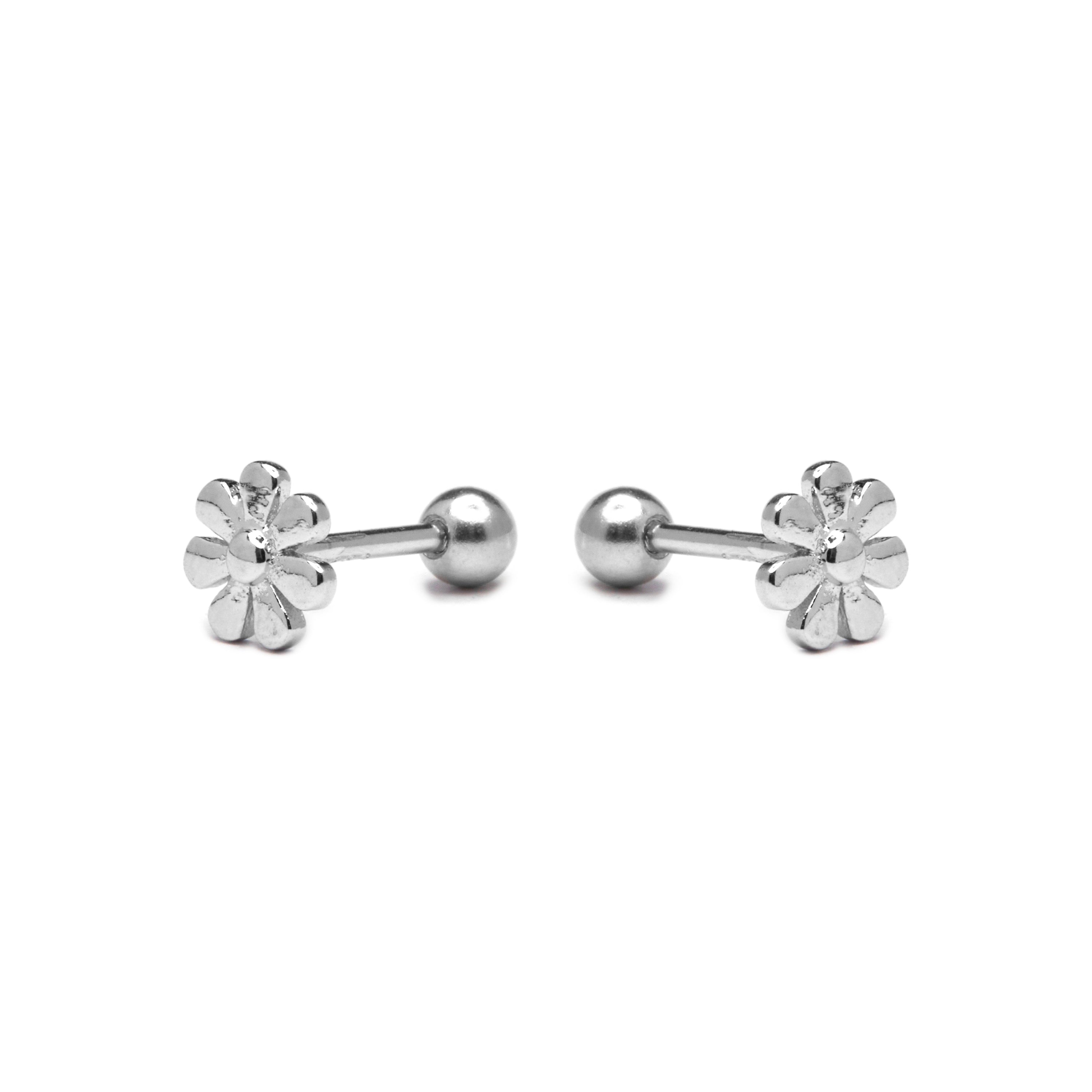 Pendientes de Plata de Ley 925 acabados en rodio - Flor
