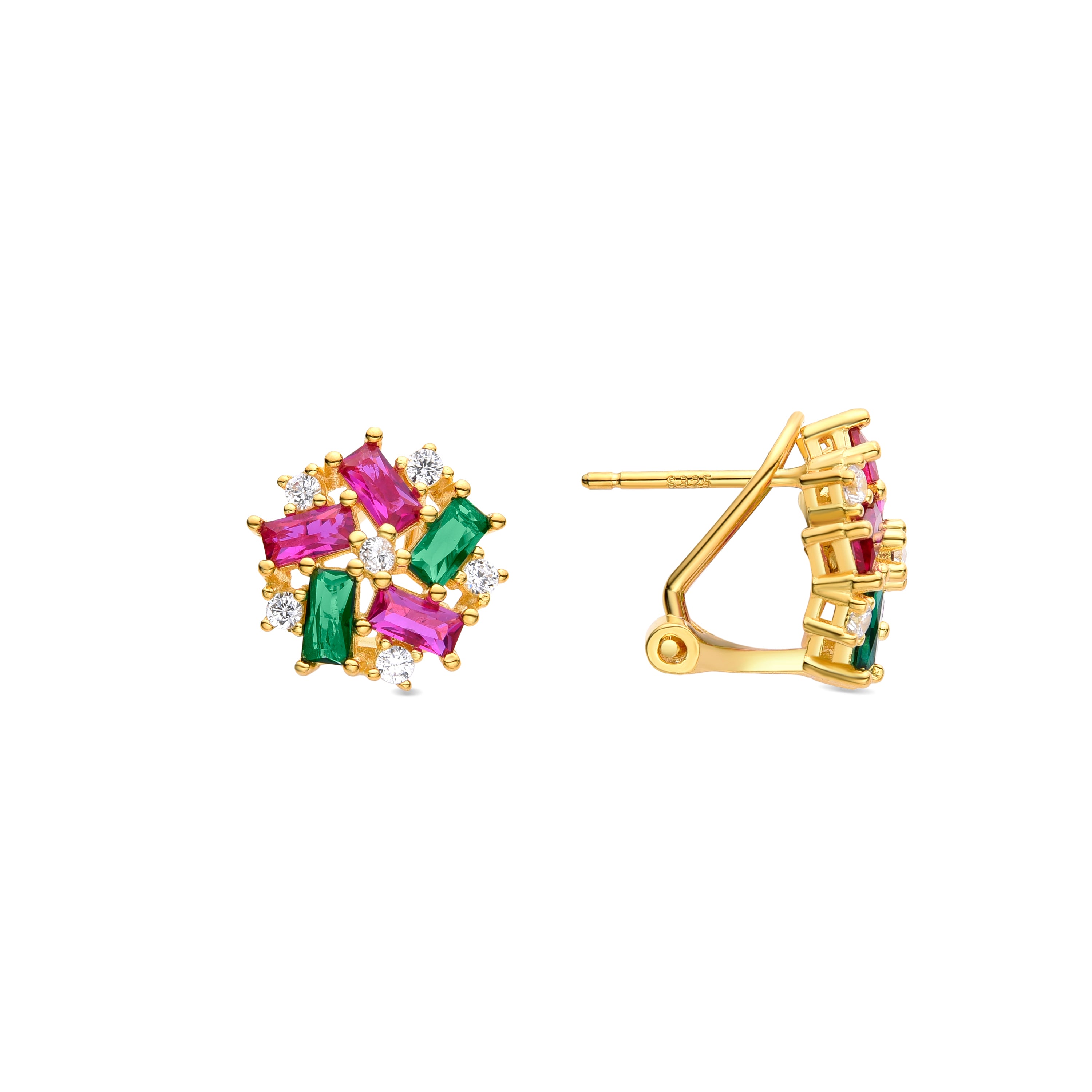 Pendientes de Plata de Ley 925 con Circonita Multicolor acabados en oro amarillo 18K - Wewi