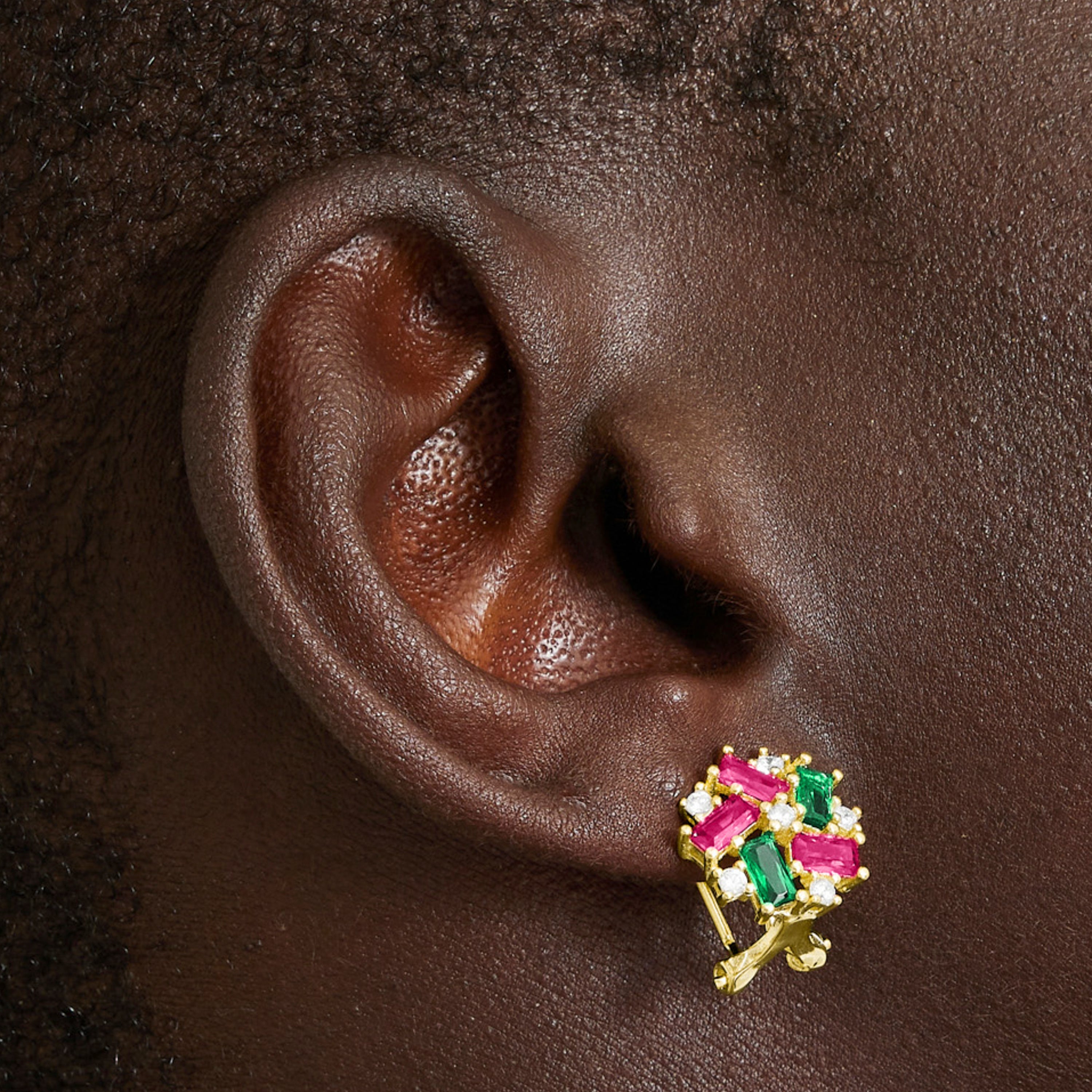 925 Sterling Silver Earrings with Multicolor Zirconia finished in 18K yellow gold - Wewi