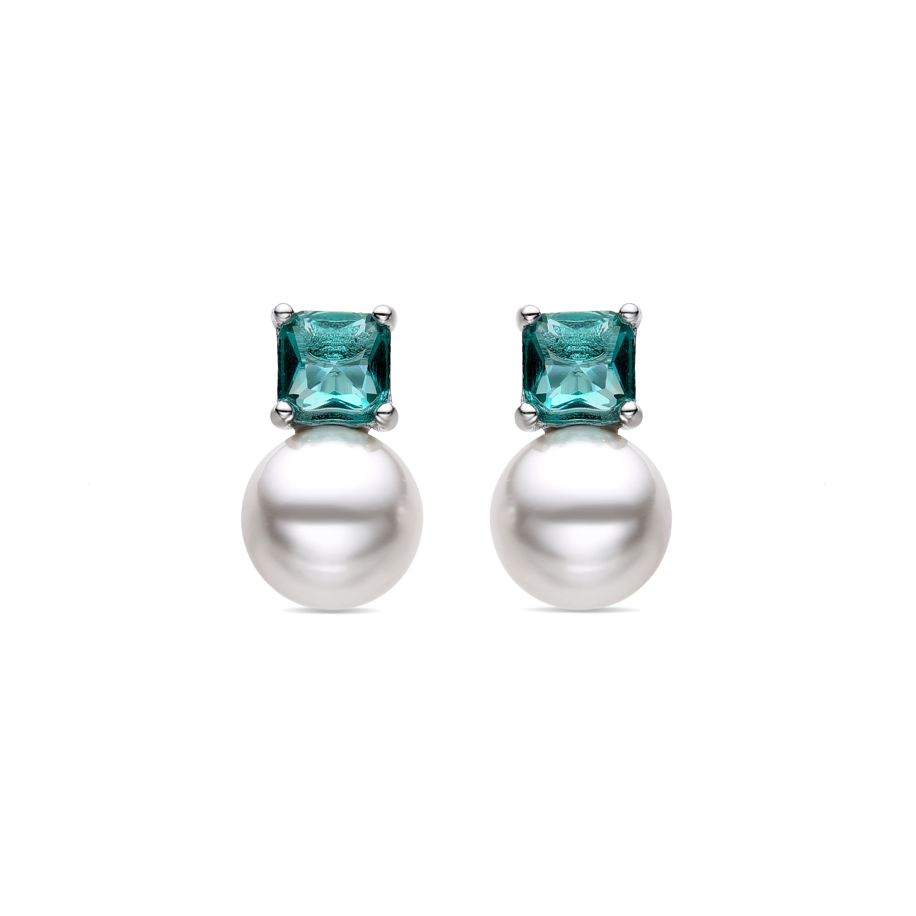 Boucles d'oreilles en argent sterling 925 avec zircone émeraude finition rhodium - Amvis