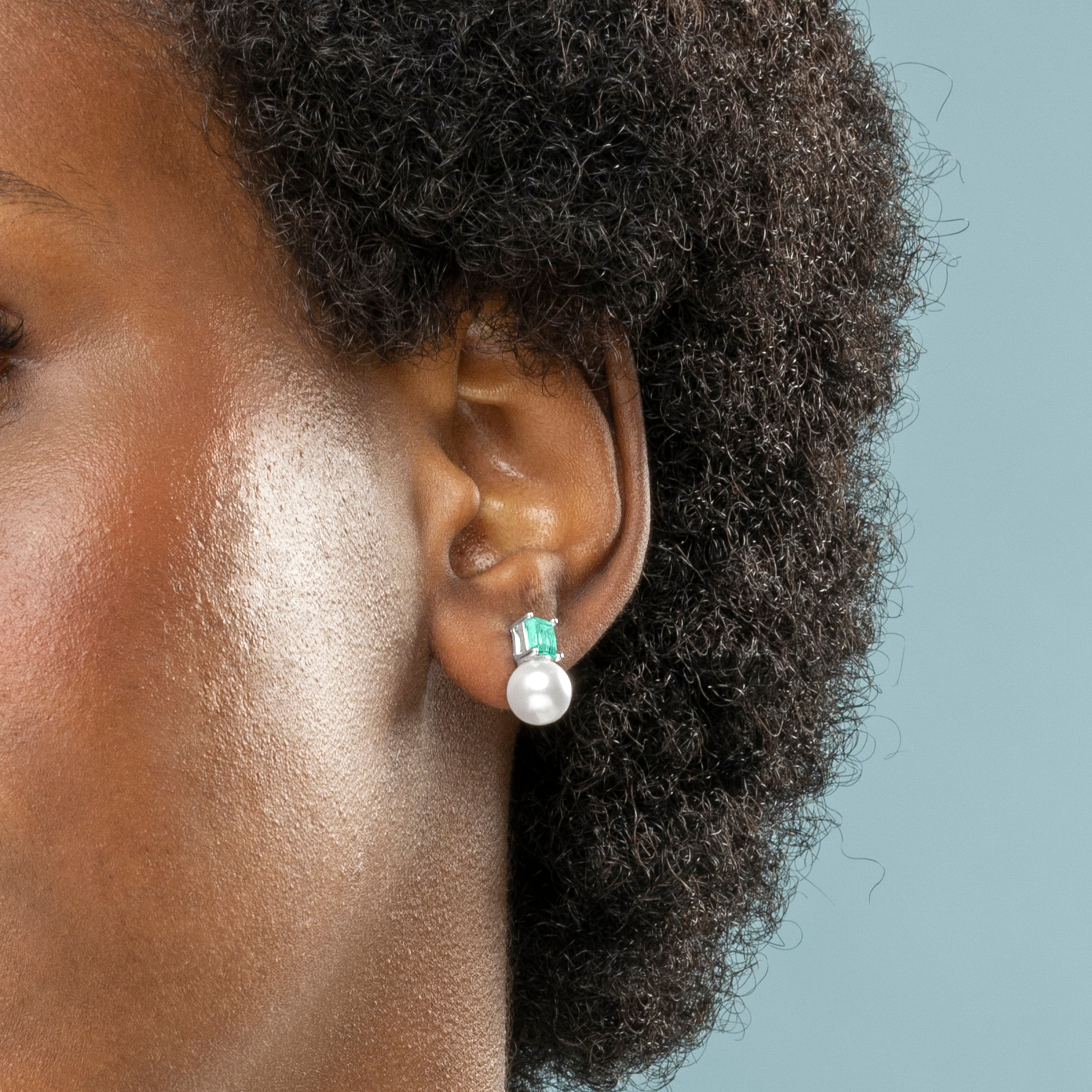 Boucles d'oreilles en argent sterling 925 avec zircone émeraude finition rhodium - Amvis
