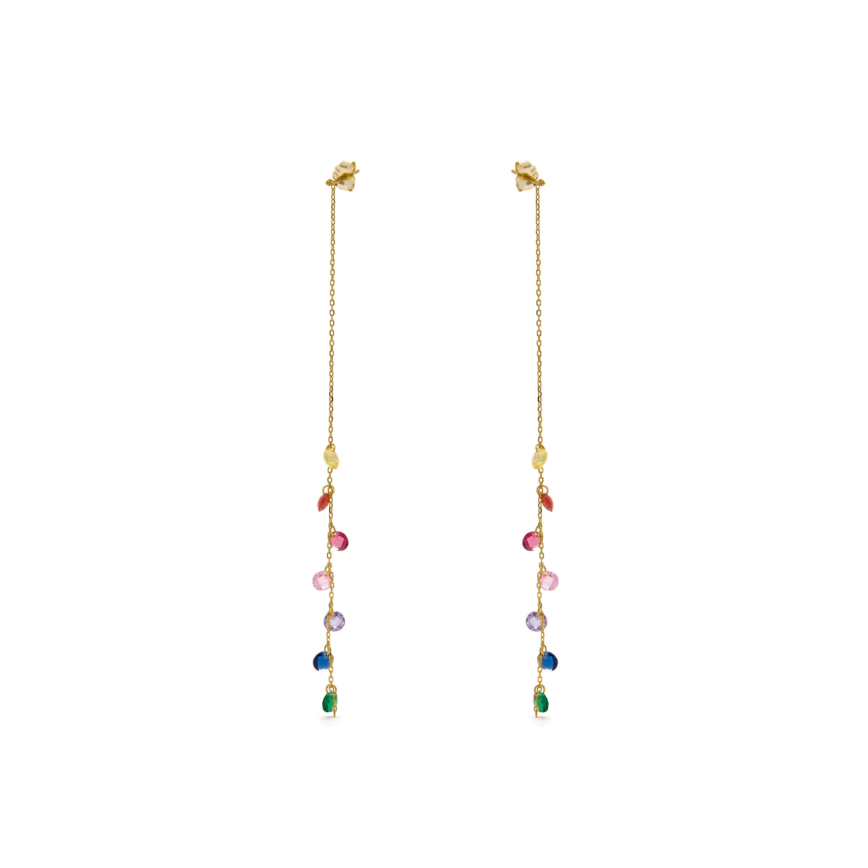 Brincos de Prata de Lei 925 com Zircónia Multicolor acabados em ouro amarelo 18K - Melne
