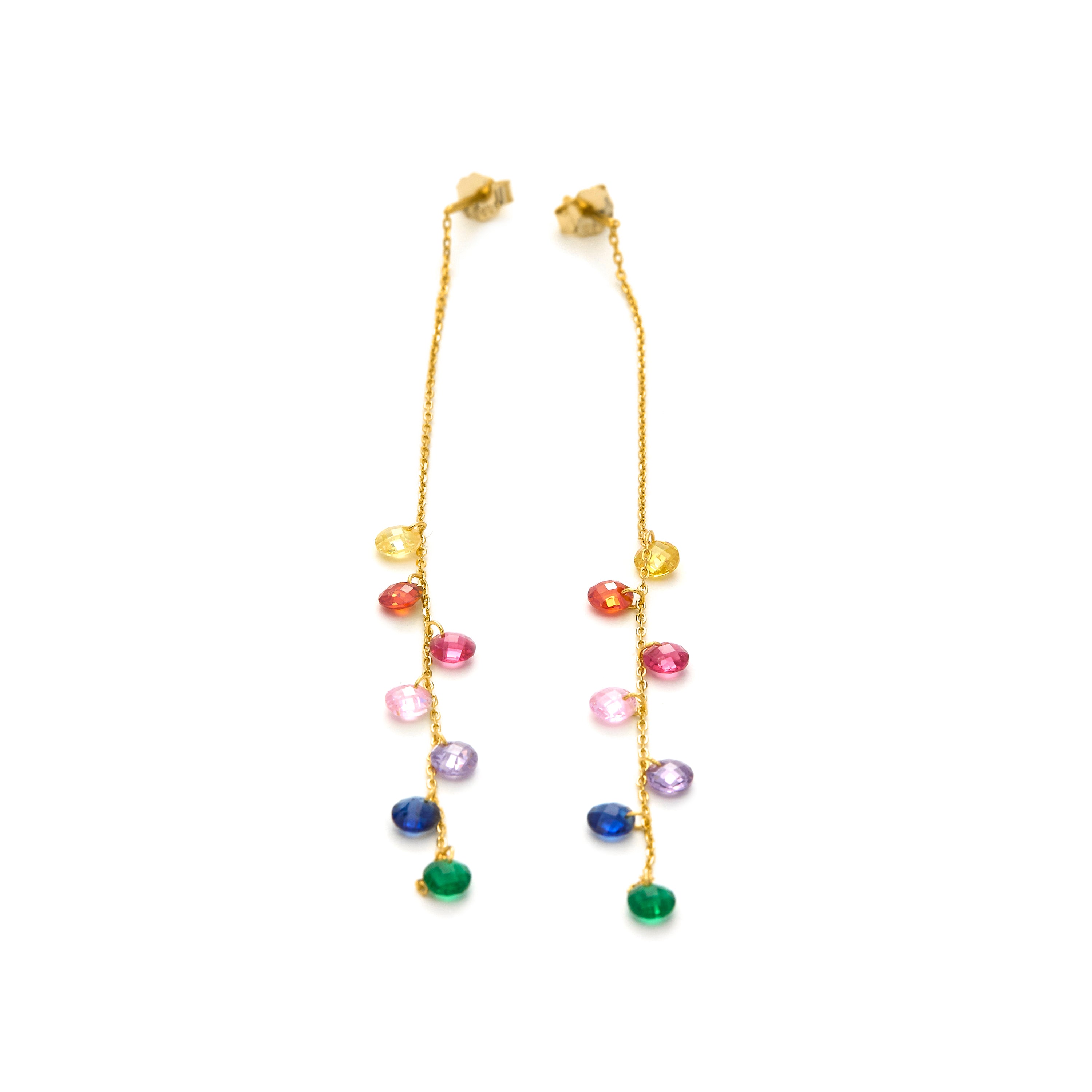 Brincos de Prata de Lei 925 com Zircónia Multicolor acabados em ouro amarelo 18K - Melne