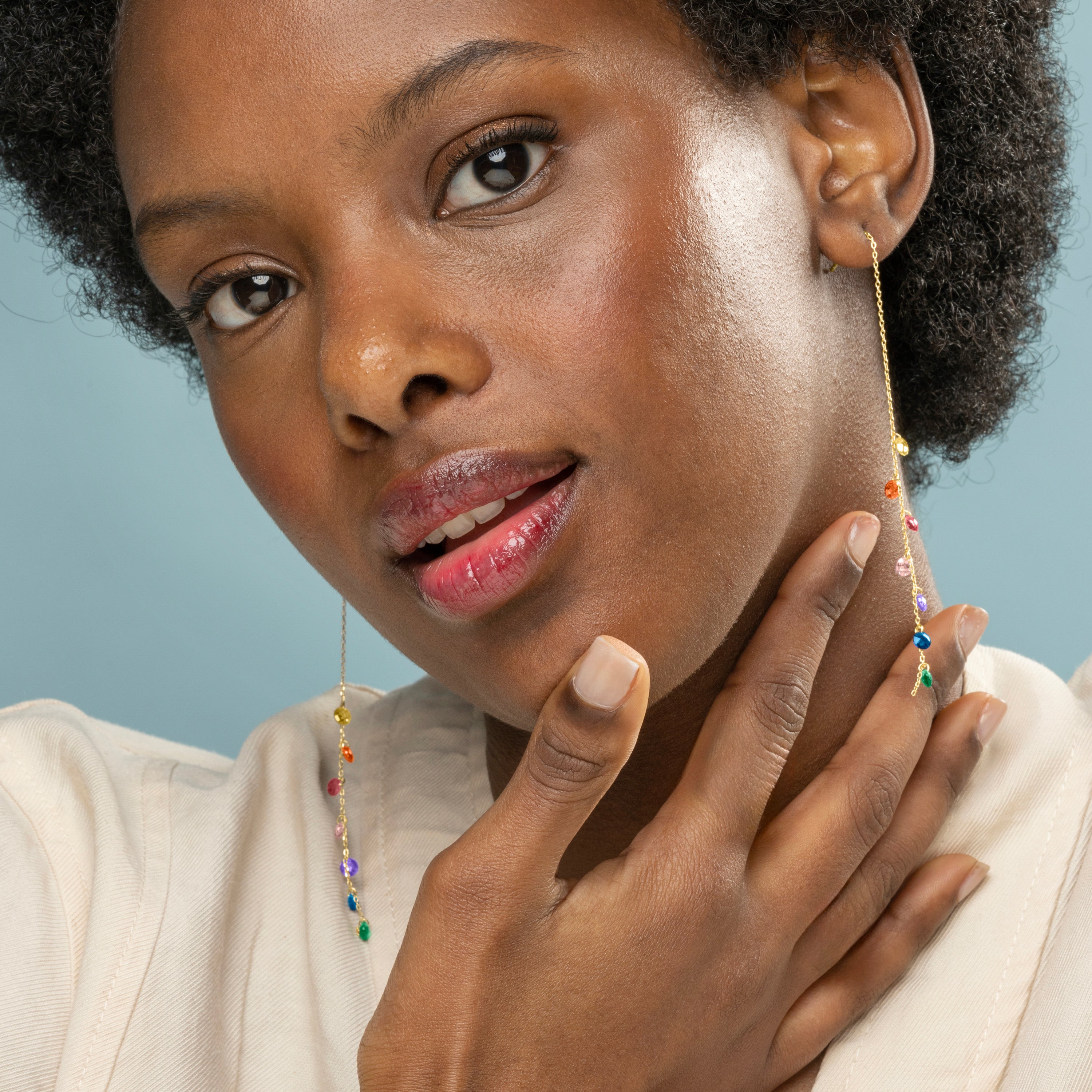 925 Sterling Silver Earrings with Multicolor Zirconia finished in 18K yellow gold - Melne