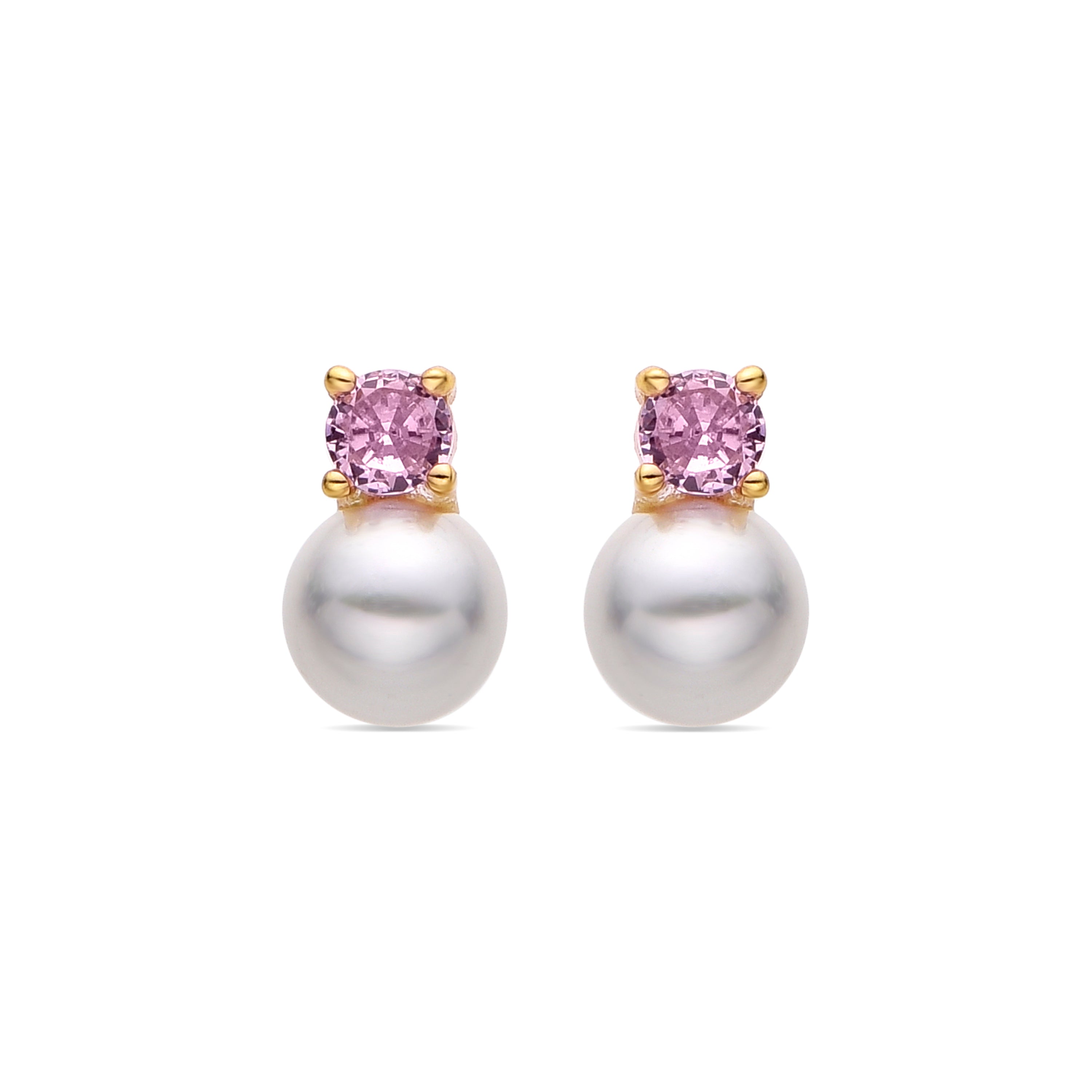 Ohrringe aus 925er Sterlingsilber und rosa Zirkonia, vergoldet mit 18K Gelbgold - Yaric