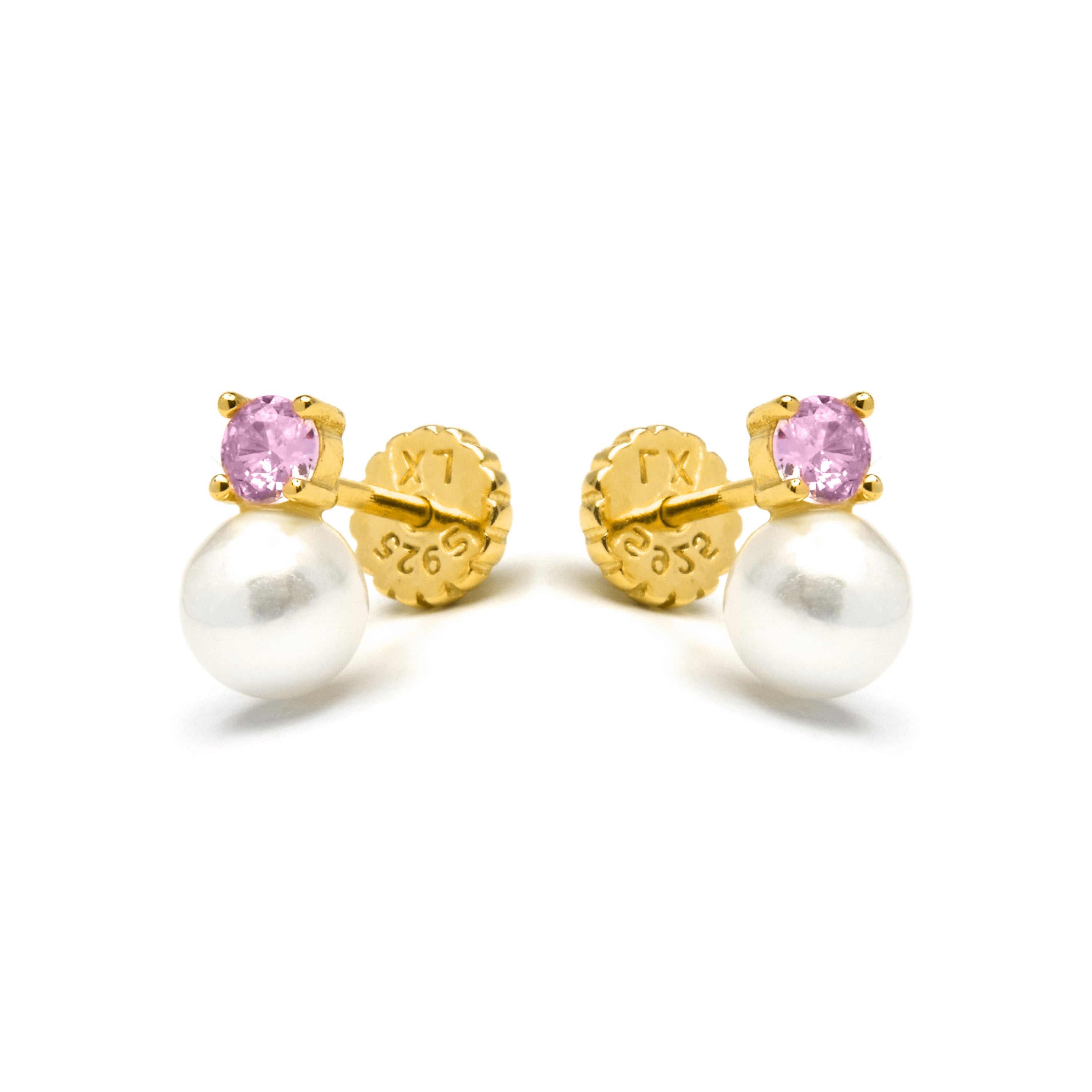 Pendientes de Plata de Ley 925 y Circonita Rosa acabados en oro amarillo 18K - Yaric