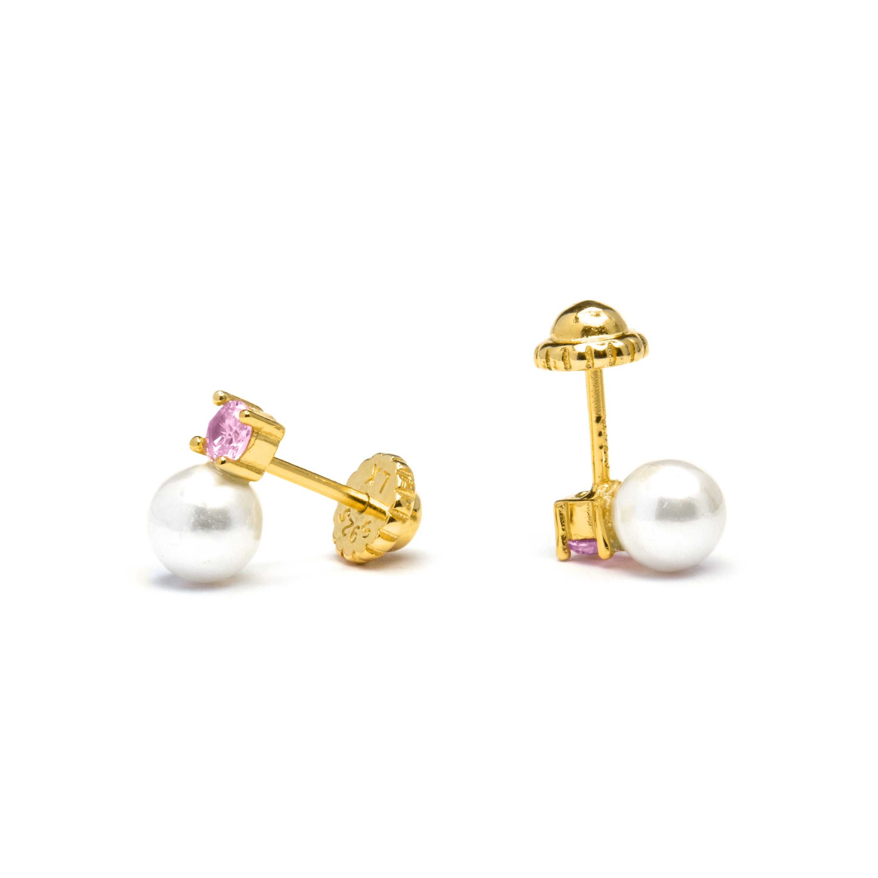 Pendientes de Plata de Ley 925 y Circonita Rosa acabados en oro amarillo 18K - Yaric